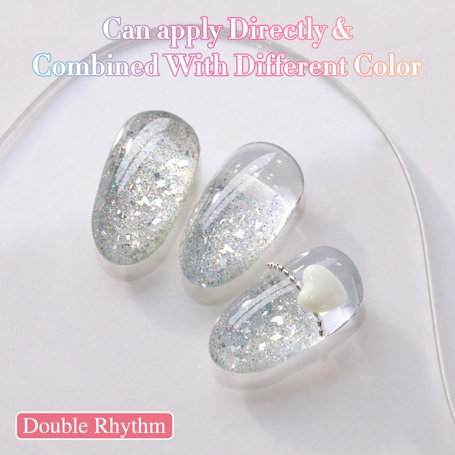 Double Rhythm 0.5Oz Glitter Gel Polish Shimmer Reflective Color for Nail Art Salon DIY Soak Off 15ml Nail Lamp Gel Polish at Home (Rainbow Silver-B1165)