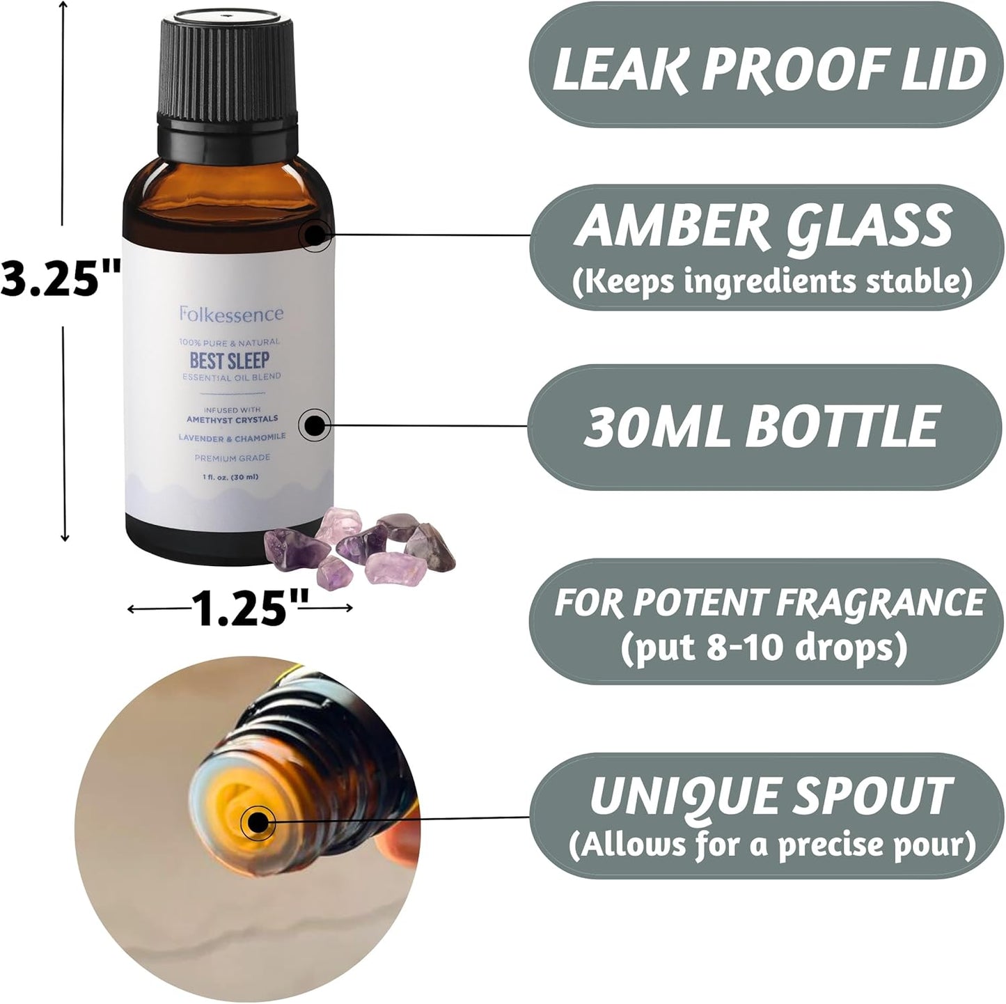 Folkulture Sleep Essential Oil Blends | 100% Pure & Natural 1 Fl. Oz. | Chamomile & Lavender Essential Oil Premium Grade | Infused with Amethyst Crystal for Diffusers for Home.