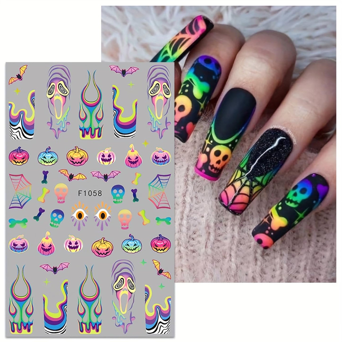 5 Sheets Halloween Nail Art Stickers 3D Self-Adhesive DIY Nail Decal with Cute Ghost Pumpkins Skull Spider Web Design Nail Art Stickers Decal for Women Girls Halloween Nails Decoration Accessories