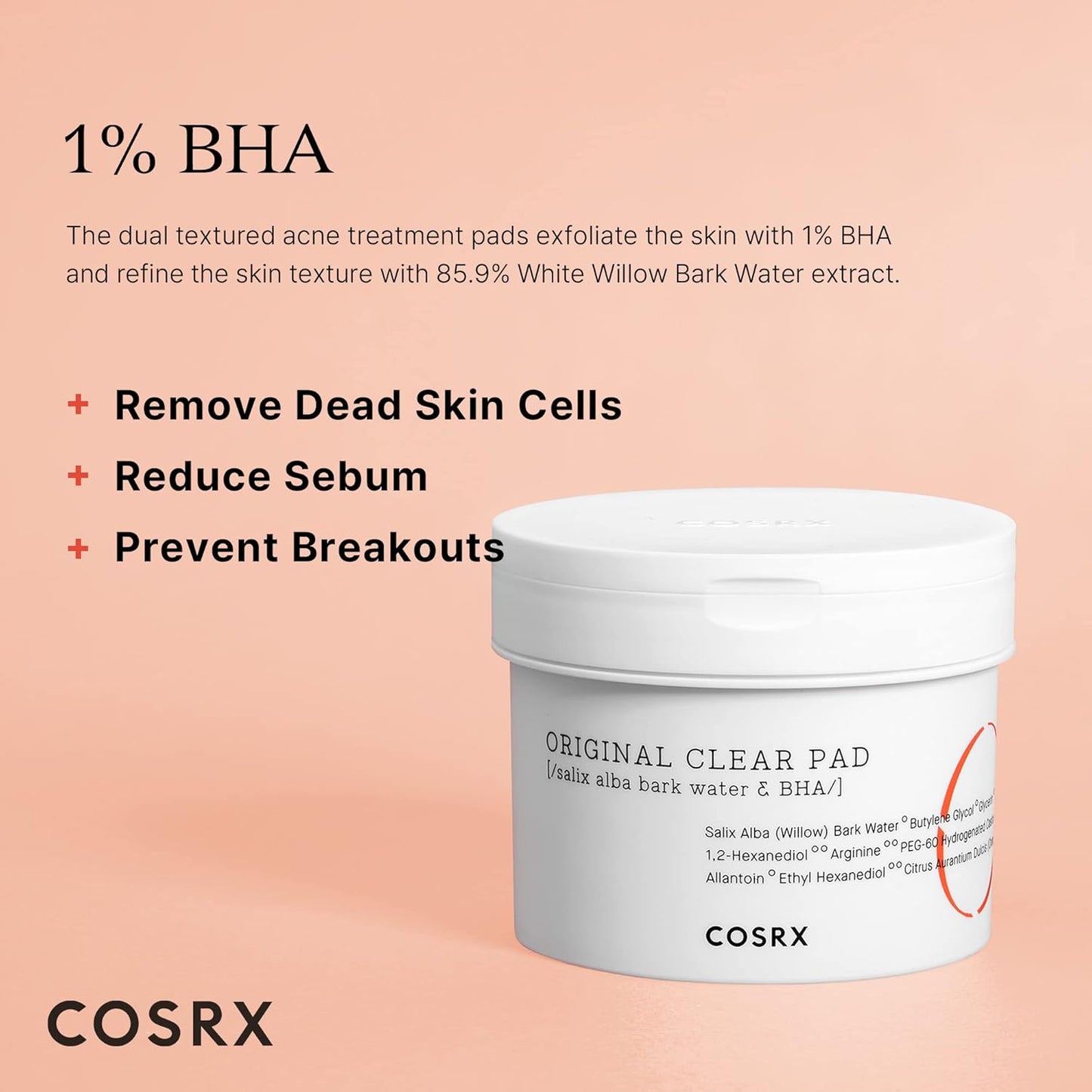COSRX BHA Toner Pads, 70 Sheets, Exfoliating Pads for Dead Skin & Blackheads, Minimize Pores, Prevent Breakouts, Improve Skin Texture, Korean Skin Care