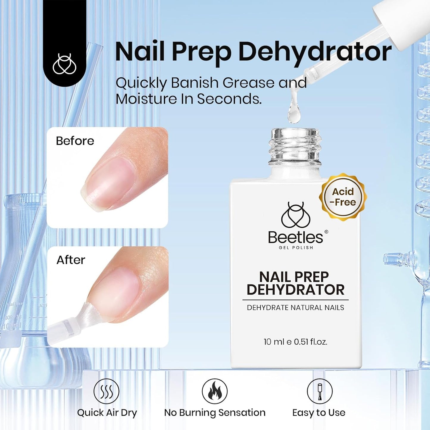 Beetles Gel Top Coat and Base Coat Set with Nail Dehydrator and Primer, 5 Pcs 10ml Glossy & Matte Top Coat Gel Nail Polish Nail Prep Acid-Free and Hema-Free Dehydrate Bond Primer Set for Acrylic