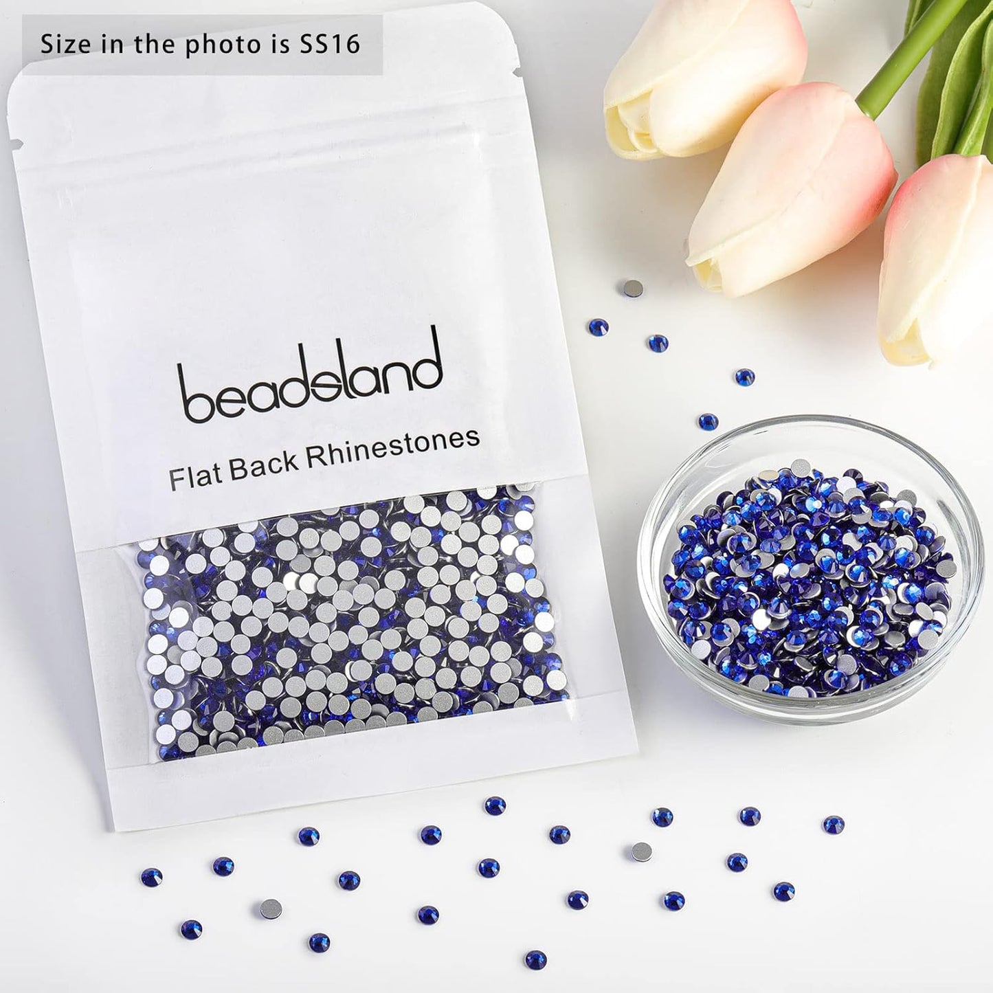 beadsland Flat Back Crystal Rhinestones Round Gems, Sapphire (3.8-4.0mm) SS16/1440pcs