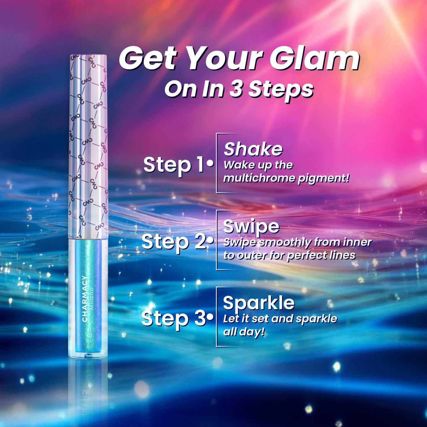 CHARMACY Chameleon Liquid Eyeliner, Liquid Glitter Eyeliner, Highly Pigmented, Metallic MultiColor Shifting waterproof Eyeliner, Ultra-Fine Tip, Longwearing, Smudge-proof (#306)