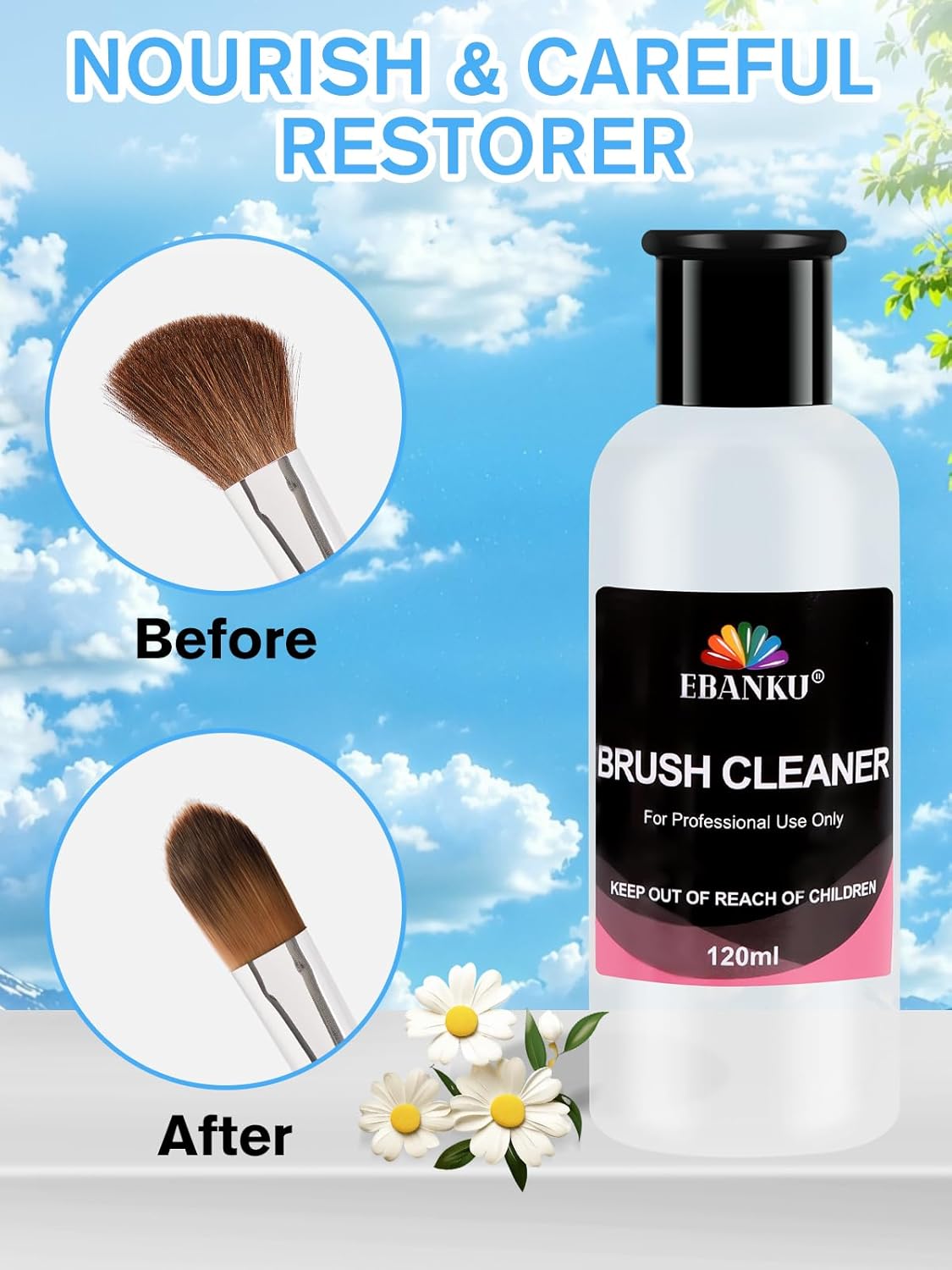 EBANKU 4OZ Nail Brush Cleaner, Nail Art Brushes Conditioner Quickly Clean Gel Nail Brush Clean Solution With Glass Cup and 100 Pcs Cleaning Pad for Nail Extension Gel