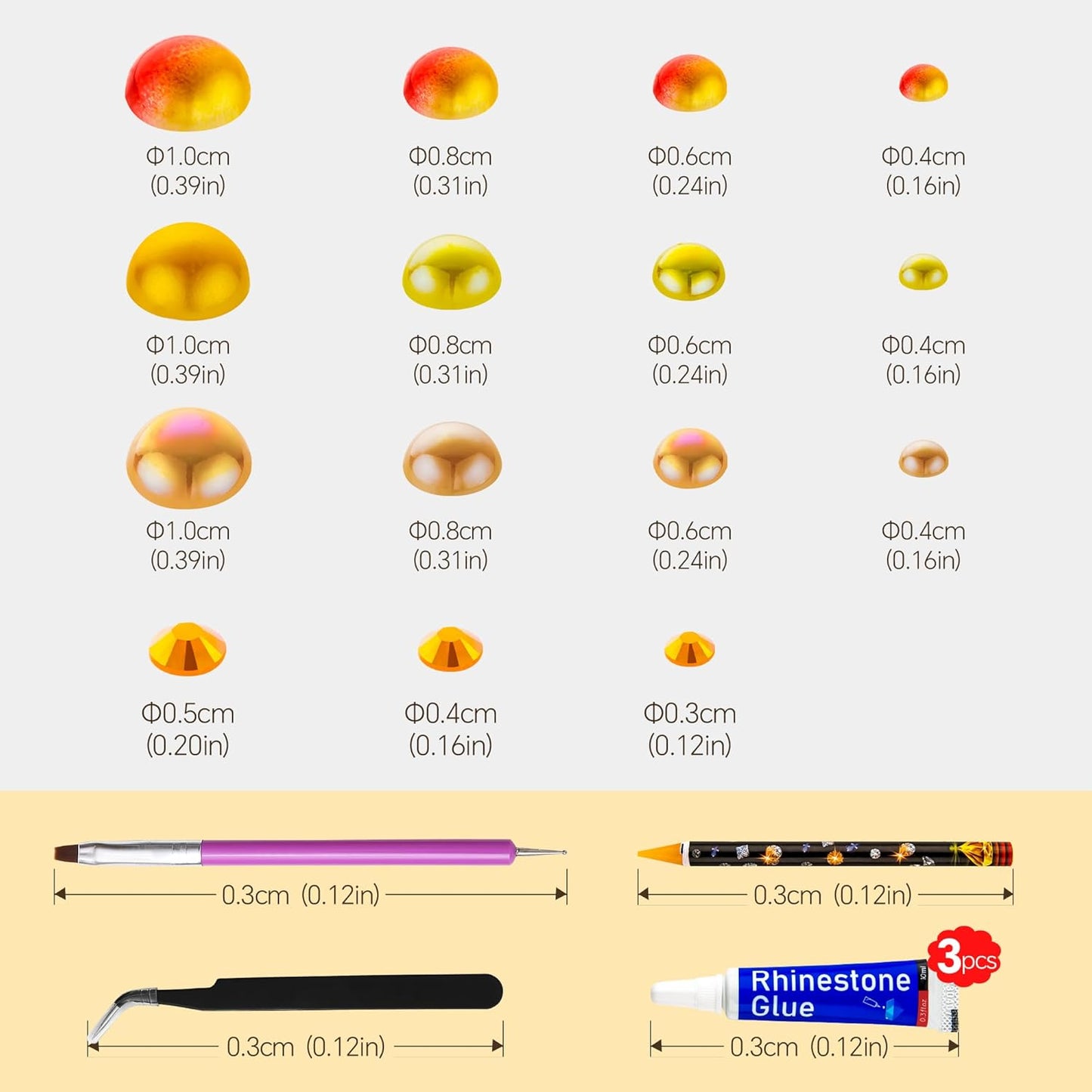 60g Orange Sun Magic Flat Flat Back Pearls Rhinestones for Crafts Mixed Size 3mm-10mm AB Color Round Half Pearls Flatback Pearl Beads and Resin Rhinestones Set for Face Art with Glue