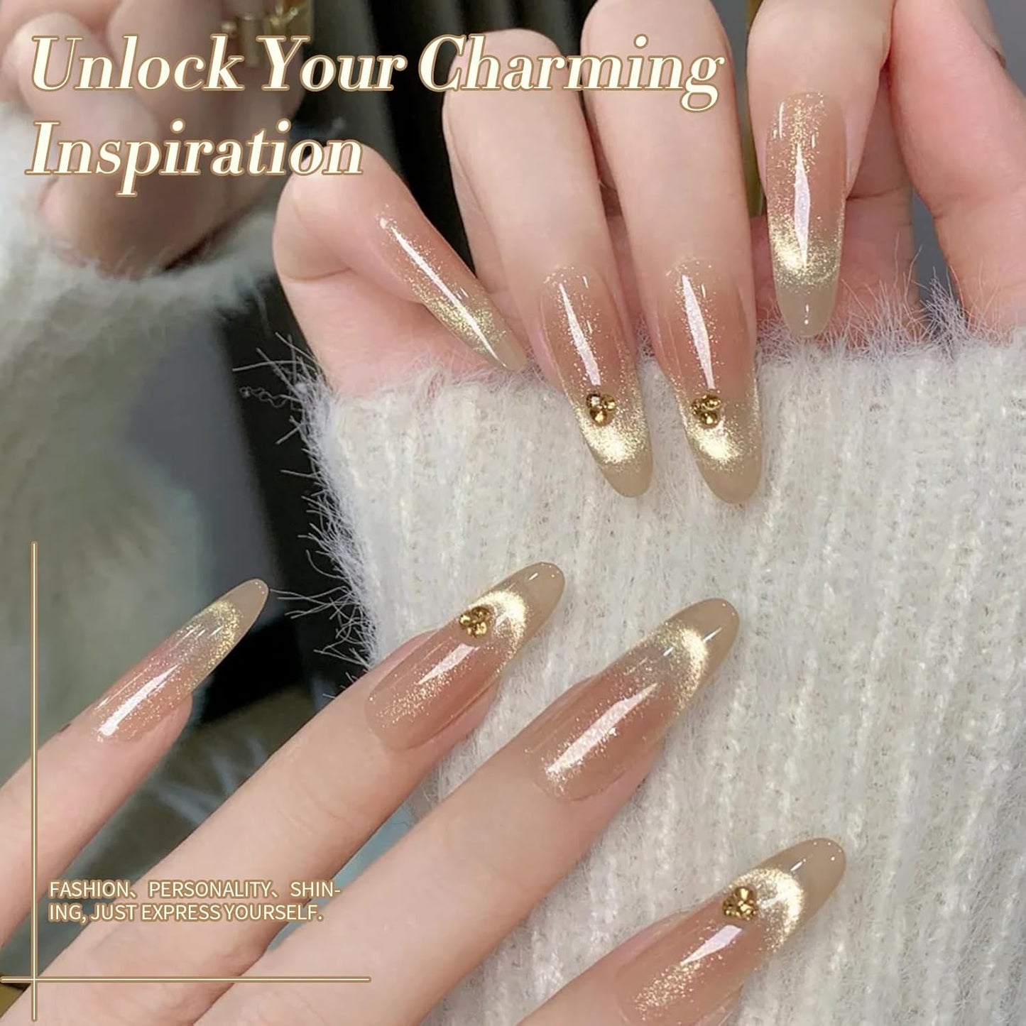 Born Pretty Cat Magnetic Eye Gel Nail Polish Champagne Gold Holographic Glitter Gel Polish Glass Magnetic Gel Nail Polish 15ML