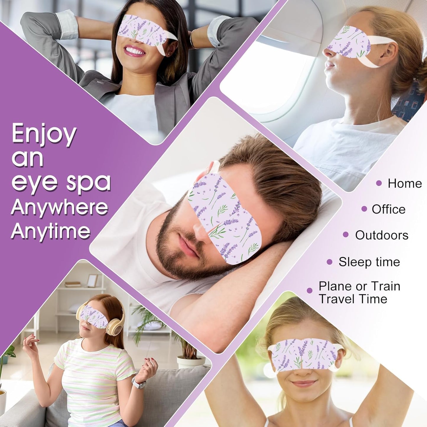 20 Packs Steam Eye Masks for Dry Eyes and Puffiness,Disposable Heated Eye Mask Warm Compress for Eyes,Relief Eye Fatigue Hot Sleep Mask for Men Women,Lavender