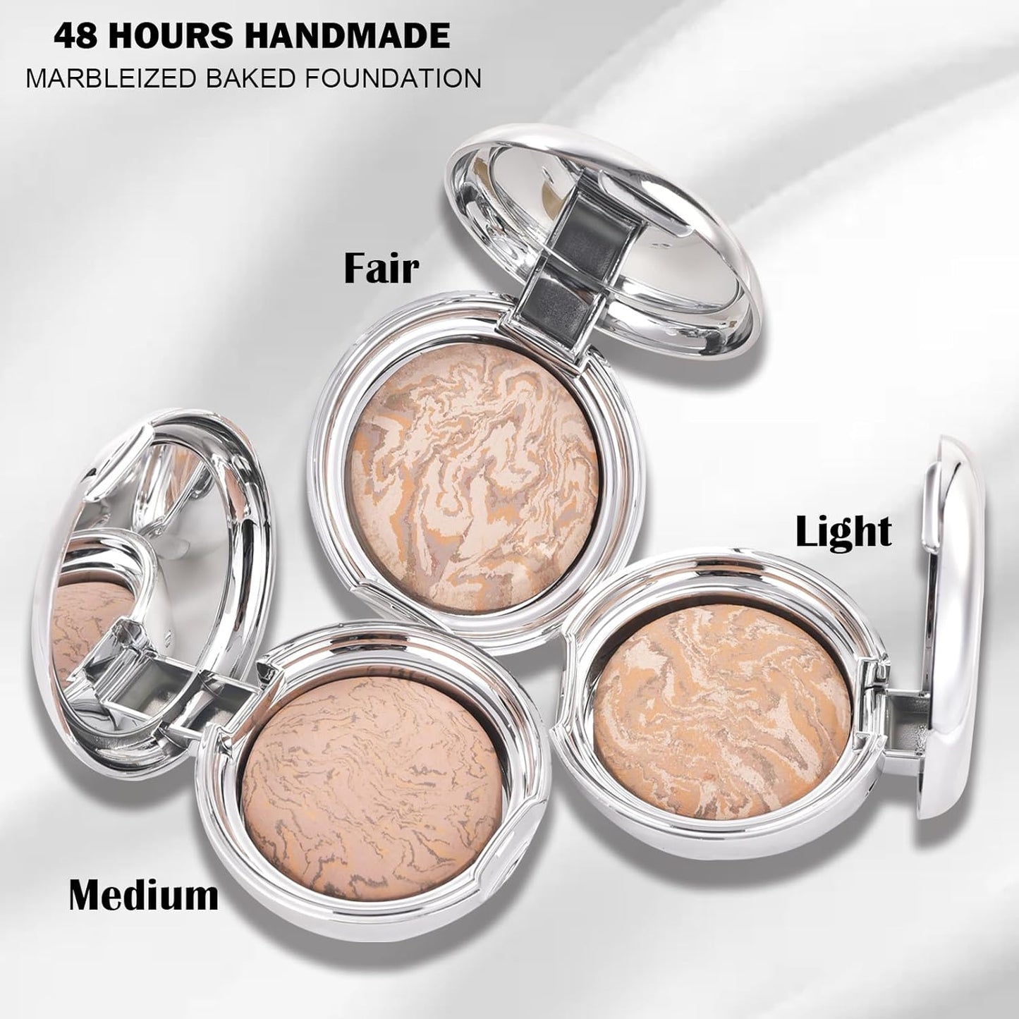 Marbleized Baked Foundation Makeup, Balance and Brighten Color Correcting Powder Foundation - Buildable Light to Medium Coverage - Demi-Matte Natural Finish (#001 FAIR, 0.32 Oz)