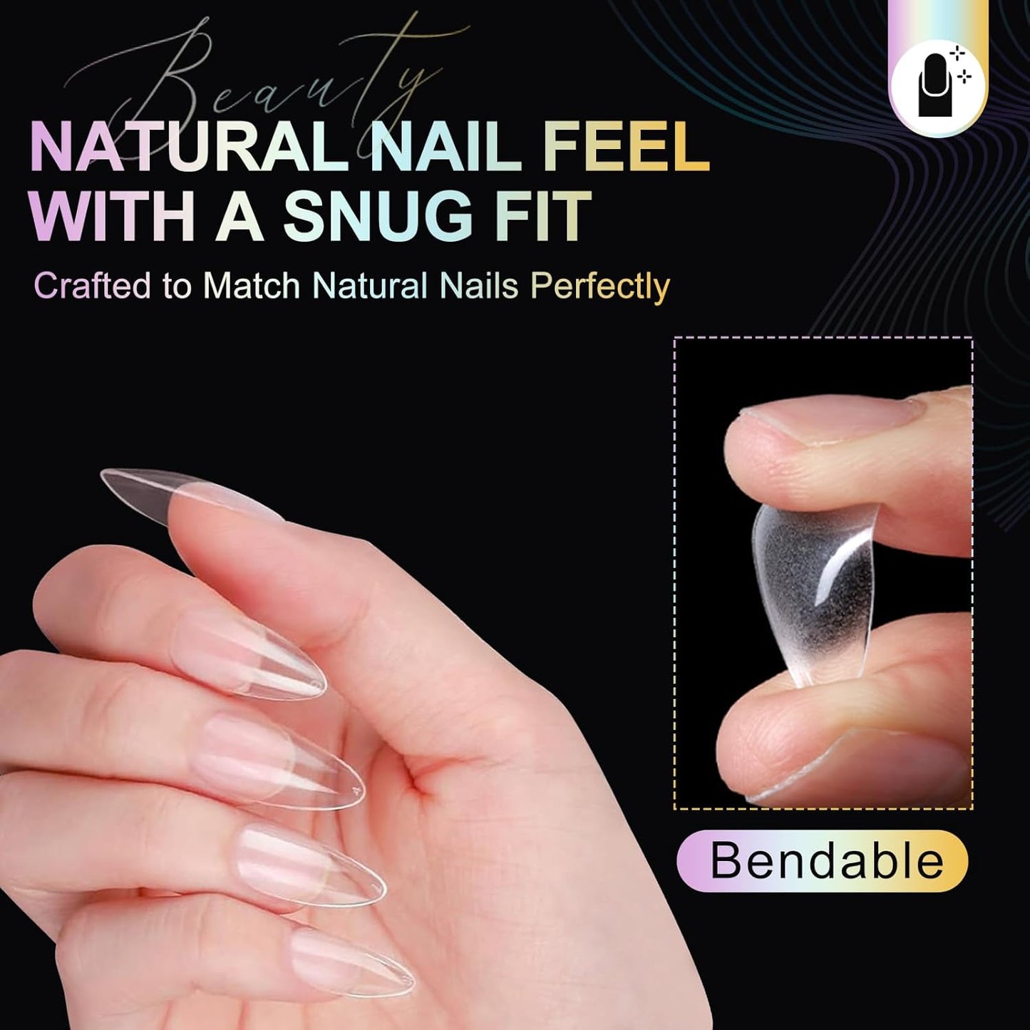 Almond Nail Tips Soft Gel Nail Tips 240Pcs Pre-Shaped Medium Pointed Almond Nails Half Matte Full Cover Acrylic Clear Press on Fake Nails Tips for Extension Nail Art DIY Manicure Salon 12 Sizes