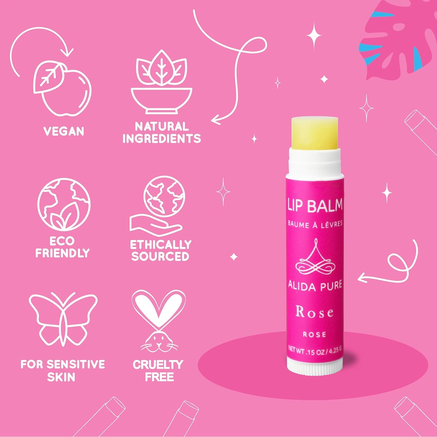 Floral Lip Balm Collection, Vegan Set, Beeswax Free, with Organic Jojoba and Avocado Oil, Vitamin E, Natural Moisturizer for Dry, Chapped or Cracked Lips, 3 Tube Set