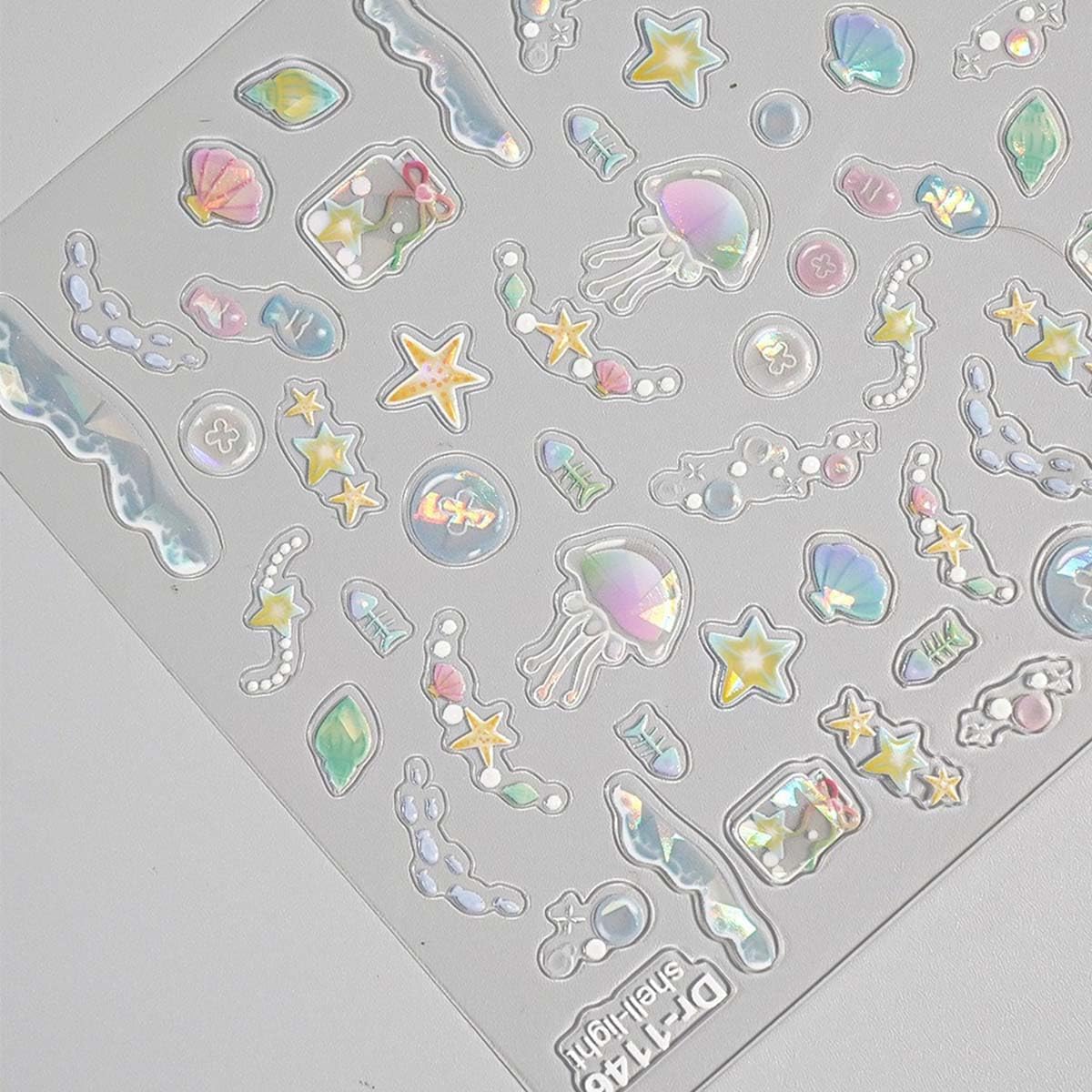 2 Sheet Aurora Nail Art Sticker Summer Nails Decals 3D Adhesive Stickers Jellyfish Shell Starfish Design Cute Nails Art Decals for Women Girls Holiday Manicure Decoration