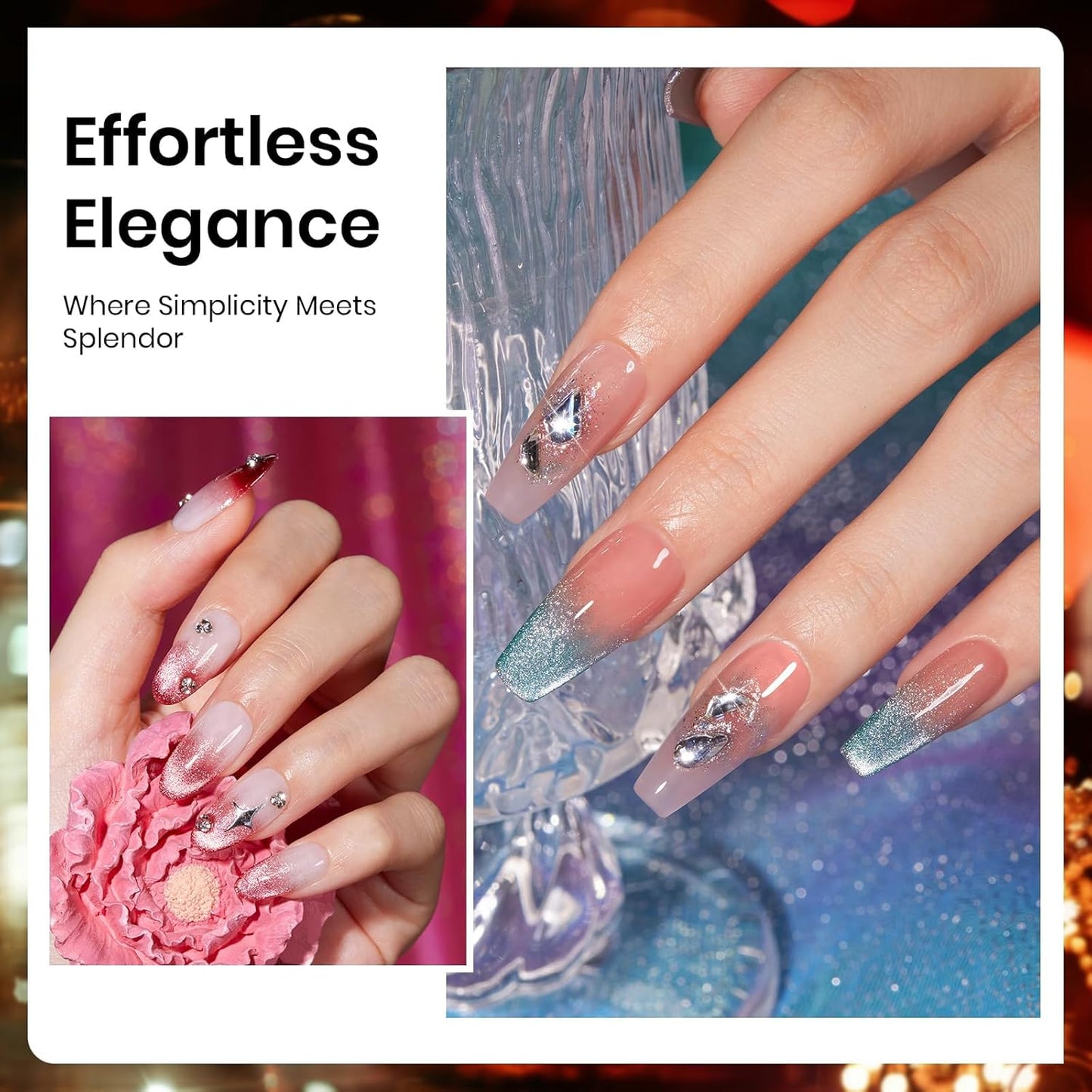 Beetles Cat Eye Gel Nail Polish Set - 6 Colors Glitter Burgundy Red Silver Blue Purple Green Gold Magnetic Cat Eye Gel Polish Holographic Effect Velvet Nail Art Salon DIY Home Gift for Women