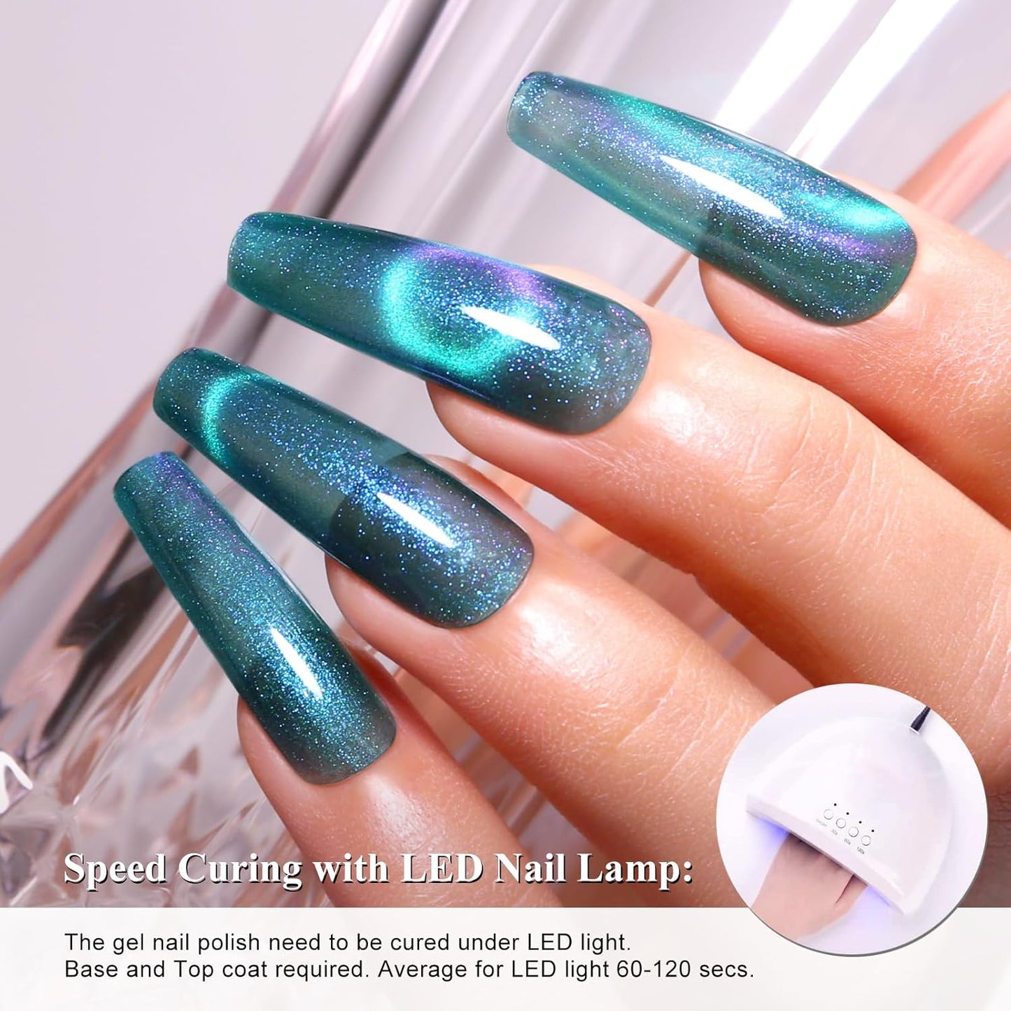 Imtiti Aurora Cat Eye Gel Nail Polish, 15ml Galaxy Cyan Blue Holographic Glitter Cat Eyes Magnetic UV Soak Off Gel Nail Polish with Magnet Set