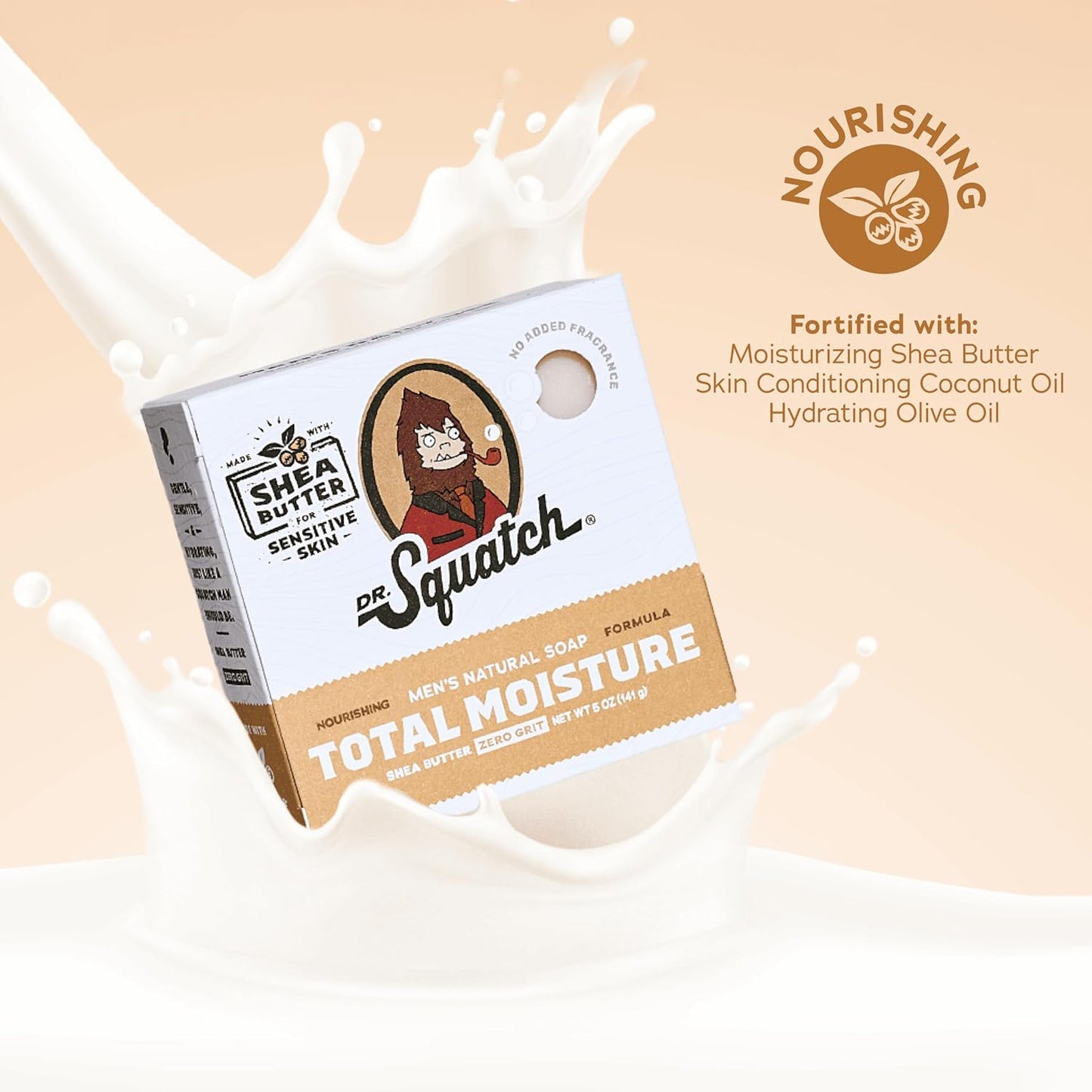 Dr. Squatch NEW Total Moisture Bar Soap for Men - No Added Fragrance Formulated for Sensitive Skin - Shea Butter (5 oz, 3-pack)