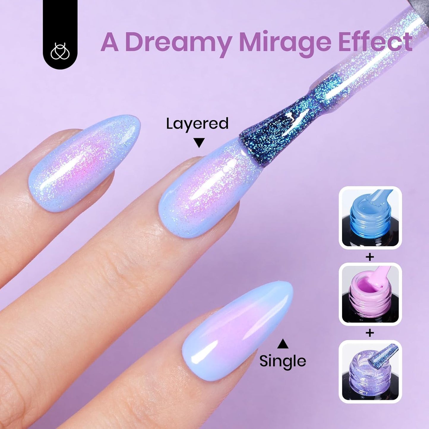 Beetles Glitter Gel Nail Polish, 15ML Purple Jelly Gel Polish Shimmer Neutral Nail Polish Sheer Translucent Effect Nail Concealer Soak Off UV Luminous Mirage Series Manicure Gift for Women