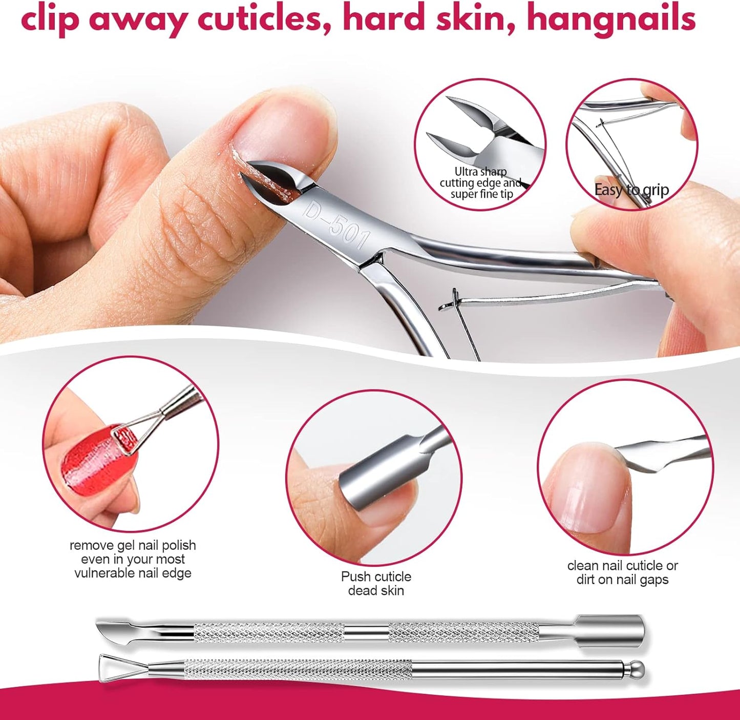 FANDAMEI Nail Files and Buffers, Nail Care Kit with Cuticle Nipper, Pusher, Peeler. Nail File, Nail Buffer Block. Cuticle Oil Pomegranate for Cuticle Remover