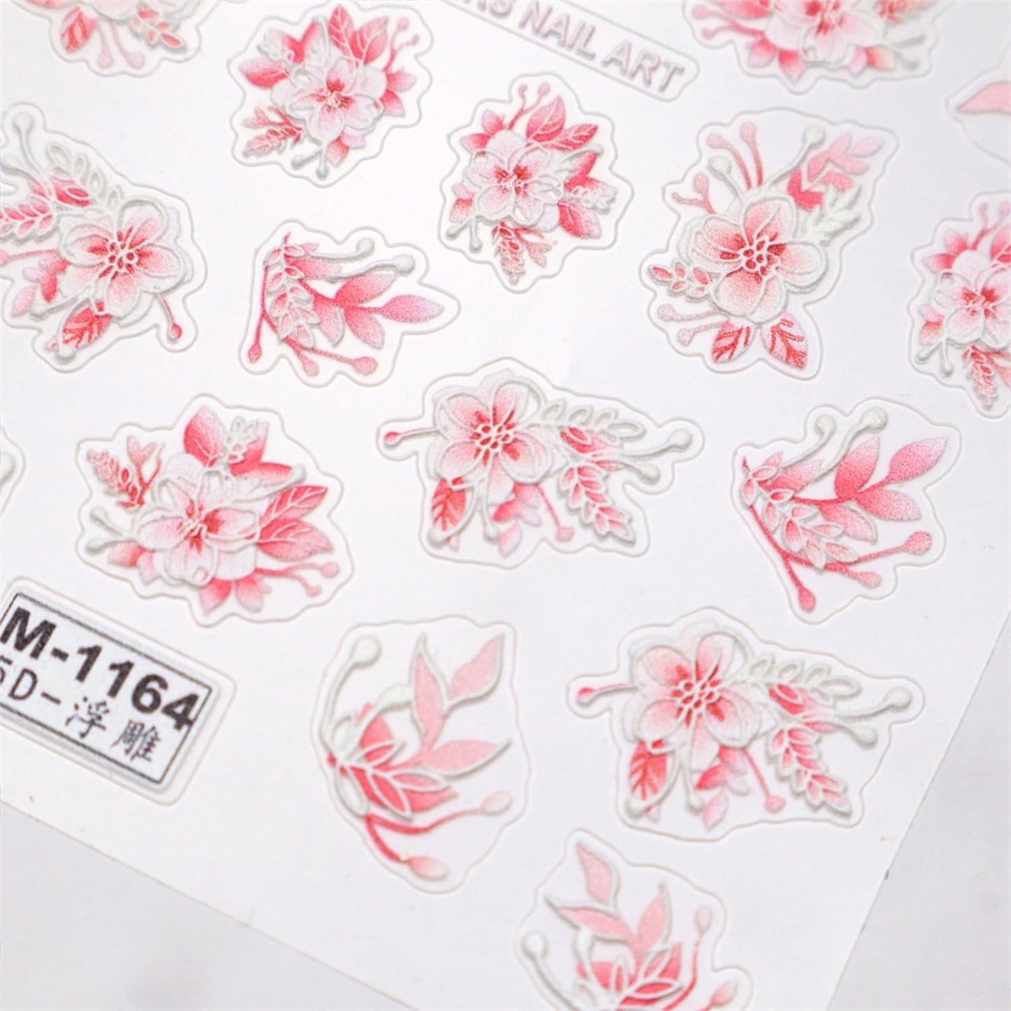 Flower Nail Art Stickers Decals 5D Embossed Self Adhesive Spring Summer Nail Stickers for Nail Art Floral Nail Decals Blue Pink Flower Nail Design Decoration Accessories for Women and Girls