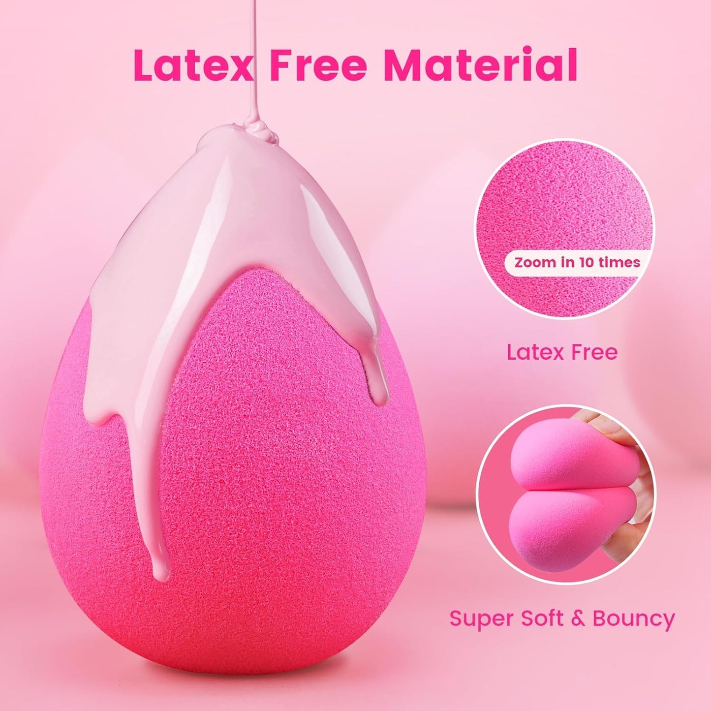 BEAKEY Large, Mini and Standard Makeup Sponges Trio Set with Soft and Bouncy Touch, Beauty Sponges Blender in Rose Pink for Powder, Cream and Liquid Blending