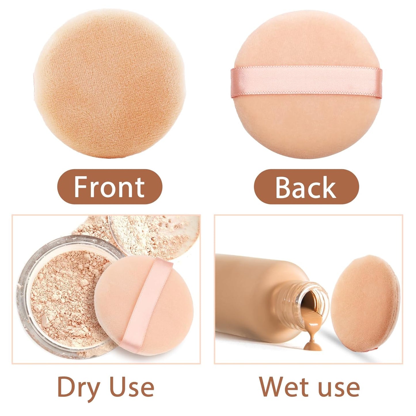 12Pcs Powder Puff for Face Powder Sponge Makeup Puffs Velour Puff with Ribbon Round Powder Puff For Loose and Foundation Replacement Makeup Tool