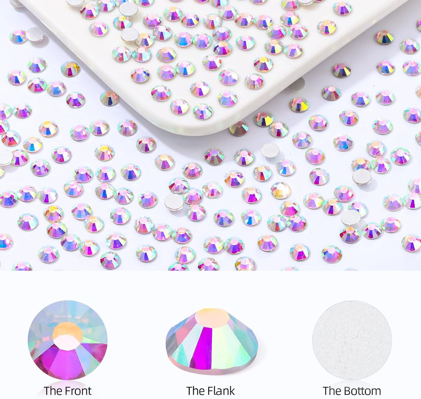 Crystal AB Flatback Rhinestones, Glass Rhinestones for Nail Art and Craft, Glue Fix, Loose Crystal Gemstones(Crystal AB, SS16, 1440pcs, 3.8-4.0mm)