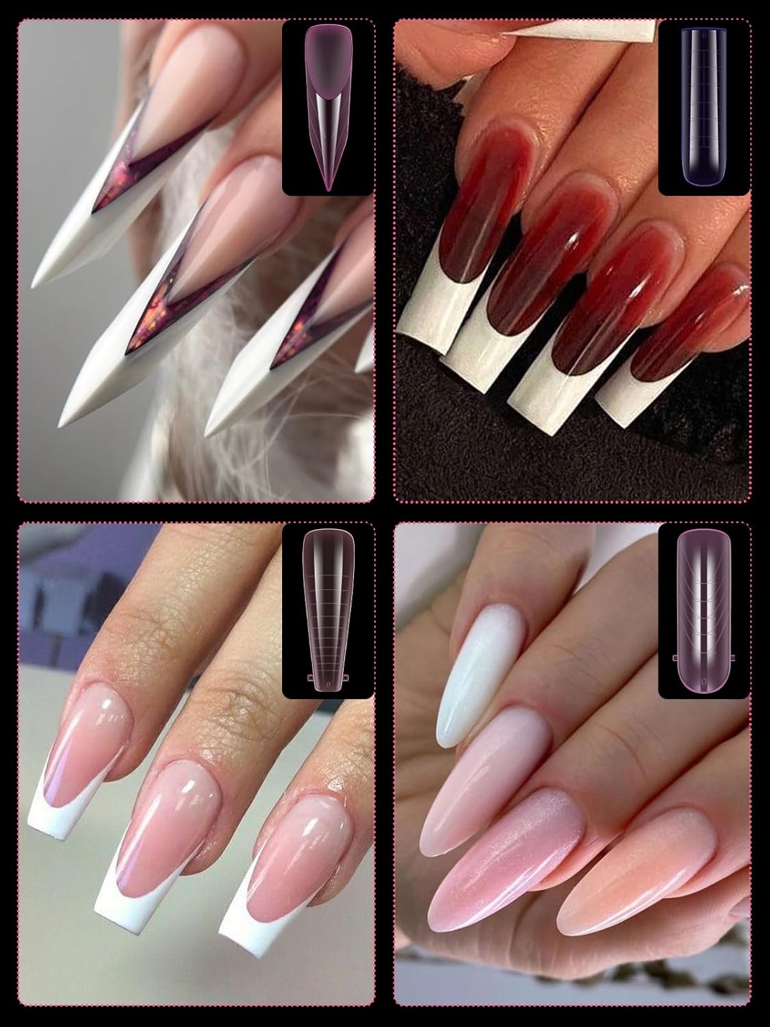 EBANKU Dual Nail Forms for Poly Extension Gel, 96 PCS Pink Nail Molds Reusable Nail Extension Forms for Builder Gel Manicure Design Salon DIY-12 Sizes