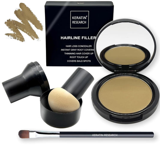 KERATIN RESEARCH Hairline Filler Unisex Mineral Powder Root Touch-Up Hair loss Concealer Scalp & Beard Bald Patch Coverage Fibers for Thinning Hair Waterproof Organic Natural look (DARK BLONDE, XL)