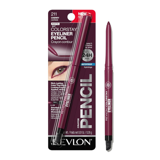REVLON ColorStay Pencil Waterproof Eyeliner, Smudge-Proof, Eye Makeup with Built-In Sharpener, 211 Cherry, 0.01 oz