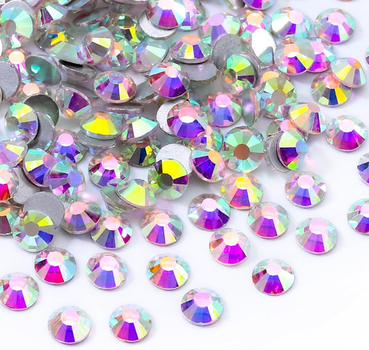 Crystal AB Flatback Rhinestones, Glass Rhinestones for Nail Art and Craft, Glue Fix, Loose Crystal Gemstones(Crystal AB, SS16, 1440pcs, 3.8-4.0mm)