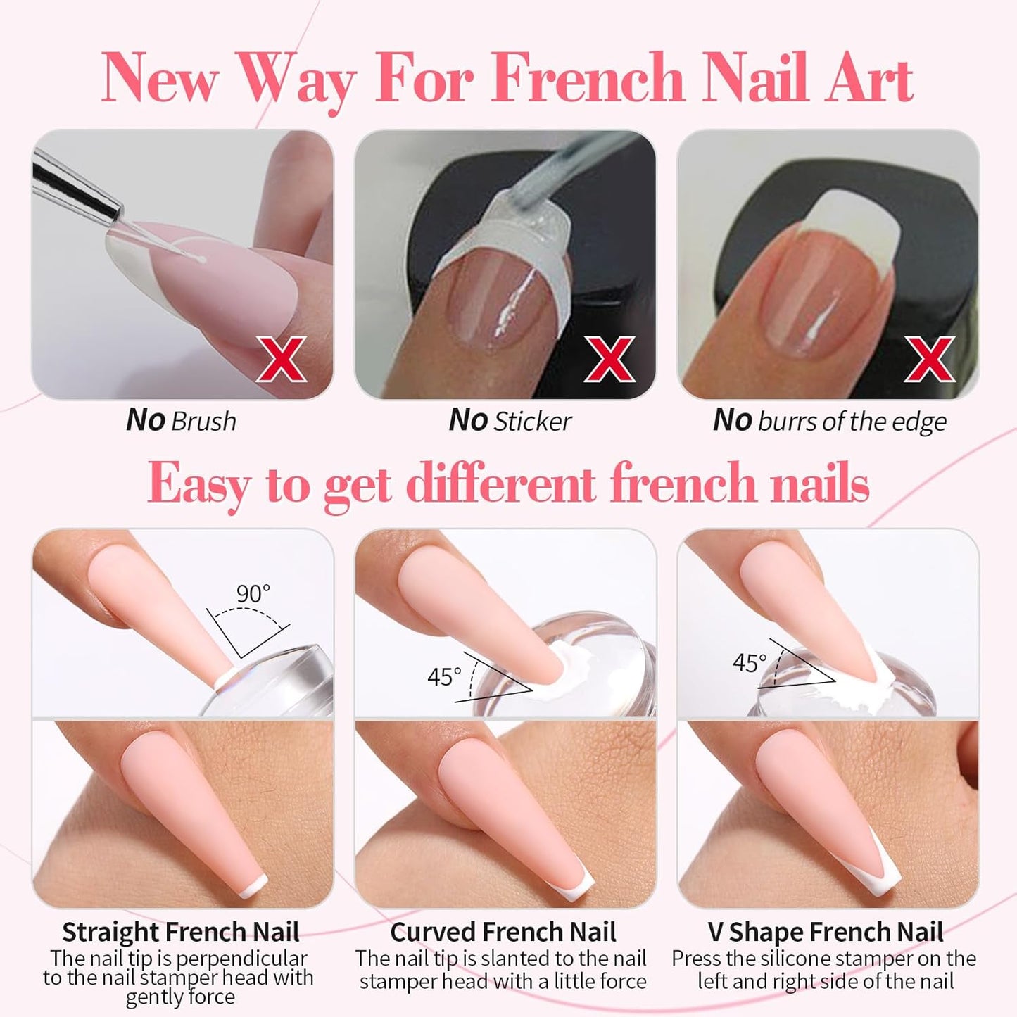 Born Pretty French Manicure Kit, Nail Stamper and 2Pcs Gel Nail Polish, Include Jelly Glitter Pink White Colors for French Tip, U V Light Cure