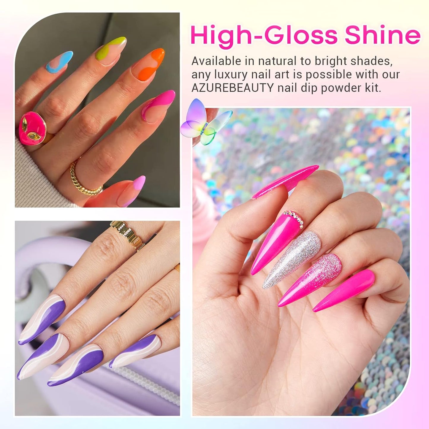 AZUREBEAUTY Nail Polish Set Vegan 4 Colors Fall Winter Brown Pink Glitter Nail Polish Quick Dry Natural Nail Lacquer Fingernail Strengthening Treatment Kit with Top Coat DIY