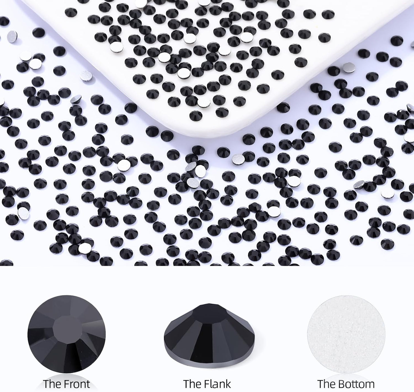 Black Flatback Rhinestones, Glass Rhinestones for Nail Art and Craft, Glue Fix, Loose Crystal Gemstones(Black, SS8, 1440pcs, 2.3-2.5mm)