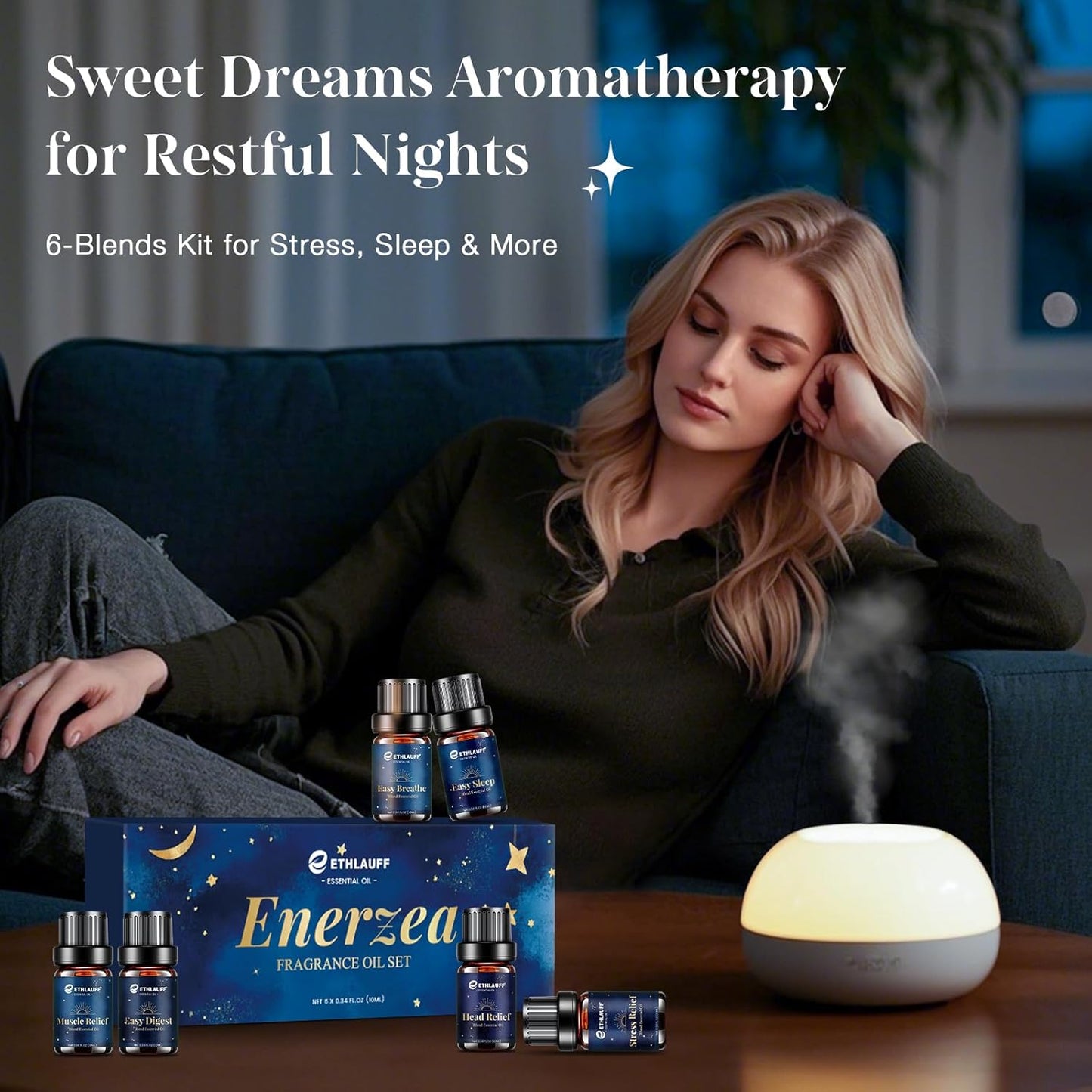 Essential Oil Blends, Essential Oils for Diffusers for Home, Relax Fragrance Oils Kit- Stress Relief, Sweet Dreams, Head Relief, Relax, Immunity for Aromatherapy, Humidifiers, Massage, 6x10ml