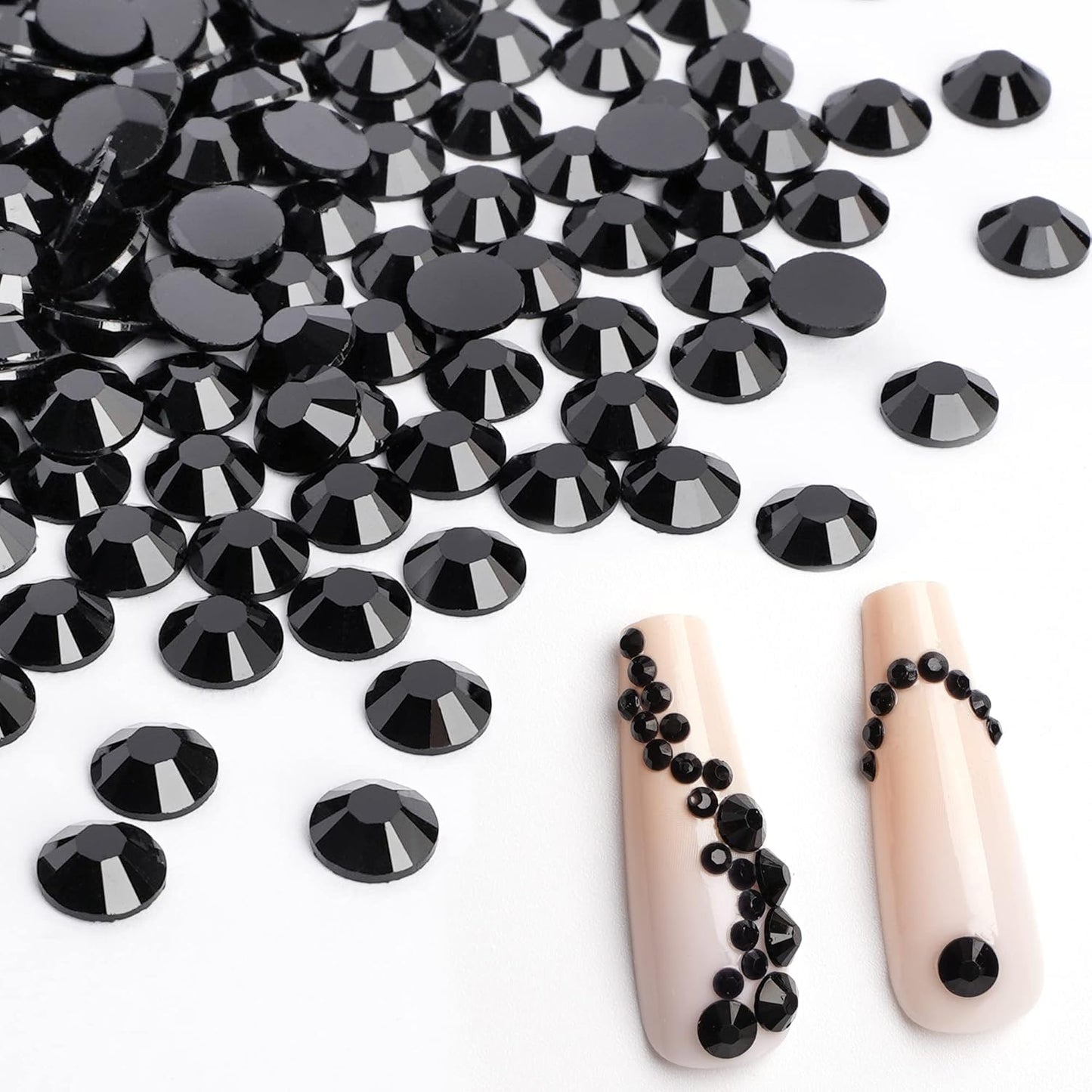 Canvalite 2900Pcs Black Rhinestones for Nails, 18 Styles Multi Shape Nail Charms and Gems Shiny Glass Crystal Flatback Nail Rhinestones Set for Nail Art with Rhinestone Picker and Tweezers