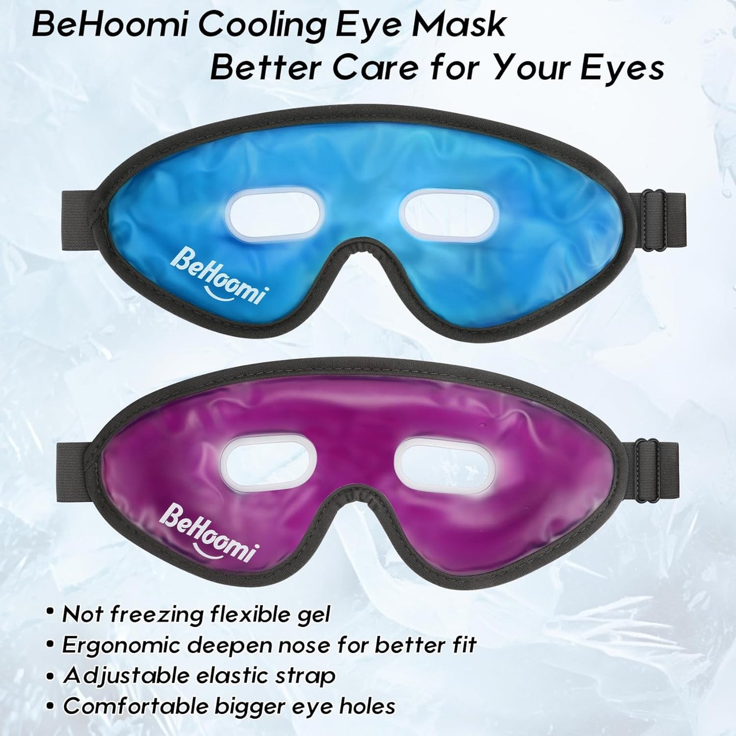 Cooling Eye Mask, Gel Eye Mask Cold Compress for Eyes, Reusable Eye Ice Pack, Cool Relaxation, Comfort Snug Fit, No Freeze, Eye Cover Ice Mask for Home, Office, 2PCS, Blue & Purple