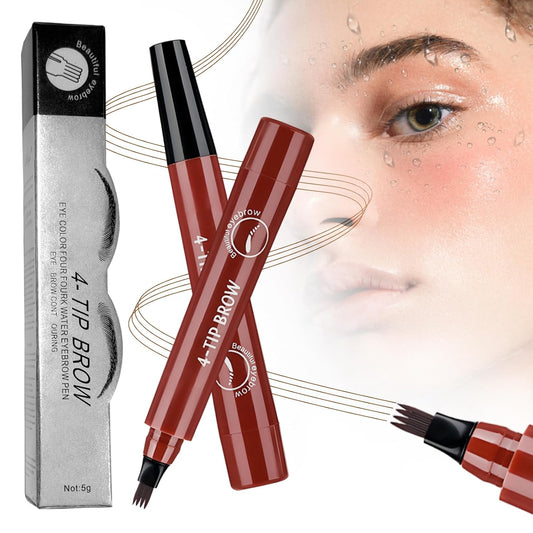 2025 New Magic Eyebrow Pencil, 3D Waterproof 4 Tipped Precise Brow Pen Microblading Eyebrow Pencil Contouring Pen Fine Stroke Microblading Creates Natural (Red Brown)