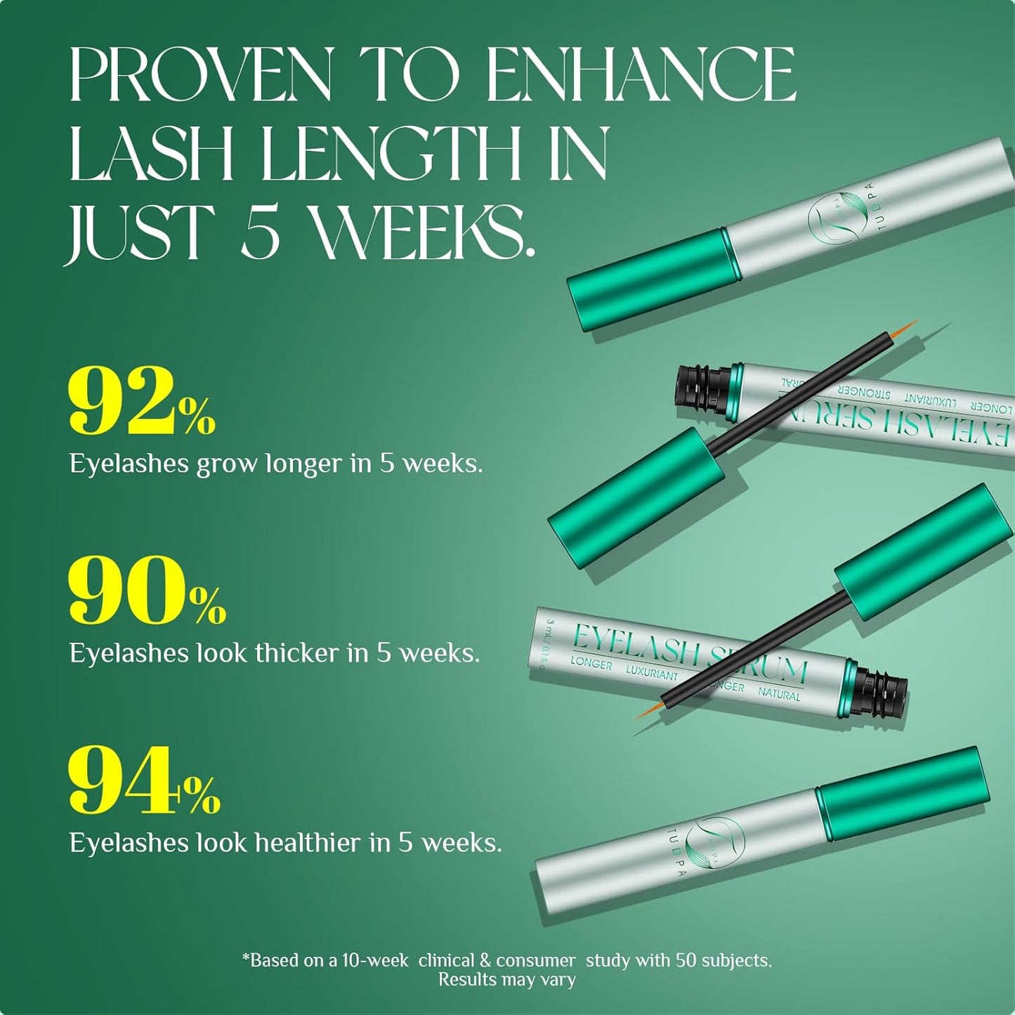 Eyelash Growth Serum: Promotes natural lash growth for longer, thicker, and stronger lashes while nourishing lash health. Vegan, cruelty-free & gentle on sensitive eyes. 3mL (2-month supply)