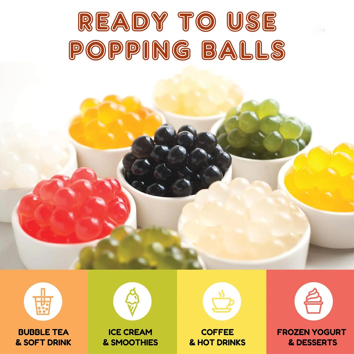 Fanale Lychee Popping Boba Pearls, Vegan, Non GMO, Gluten Free, Fat Free, Perfect for Bubble Tea, Smoothies, Ice Cream, Desserts, and Beverages.