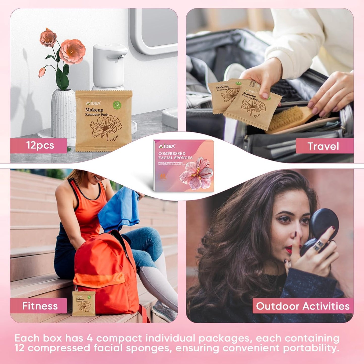 AIDEA 48Count Compressed Facial Sponges-Round, Reusable Makeup Remover Pads, Facial Pads, Natural Cosmetic Spa Sponges for Facial Cleansing, Exfoliating, Sponges for Cleansing, Travel Essentials