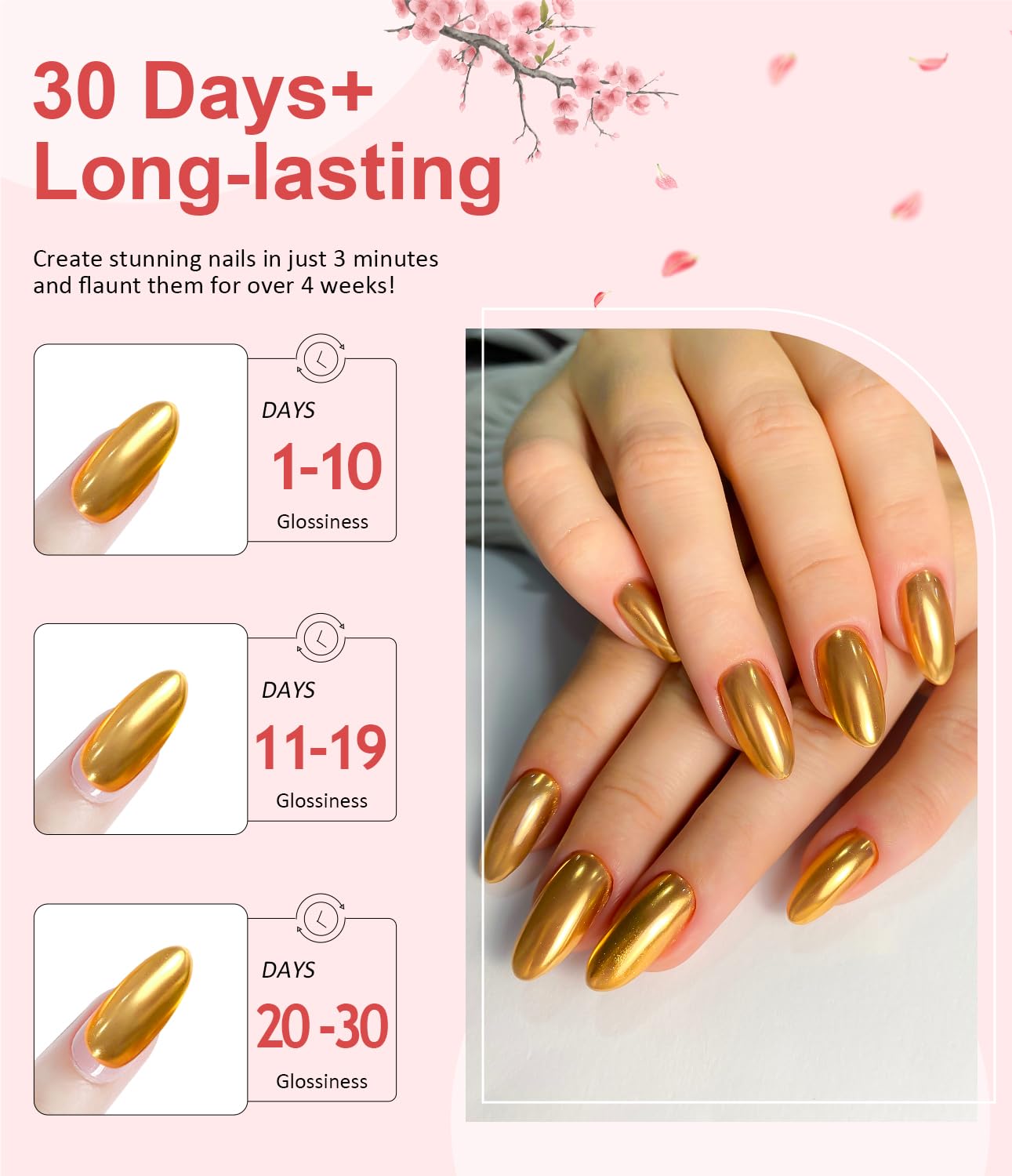 Chrome Nail Powder BISHENGYF -【Fairy Effect】Gold Chrome Nail Powder Aurora Mermaid White Pearl Pink Chrome Powder For Nails, Metallic Mirror Pigment Glitter Dust For Manicure Decoration DIY