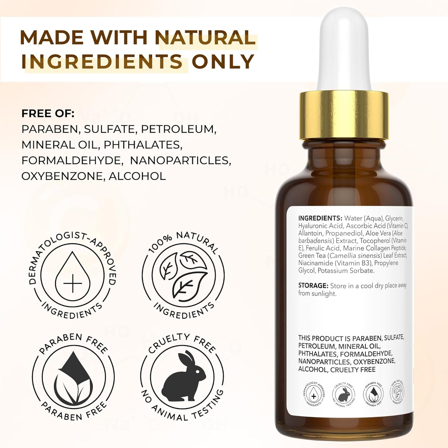 All Natural 20% Vitamin C Serum + 6 Active Boosters for Face, Dark Spots, Wrinkles, Brightening, Hydrating, Even Tone, Healthy Glow with Niacinamide, Hyaluronic Acid, Ferulic Acid, Vitamin E, Peptides