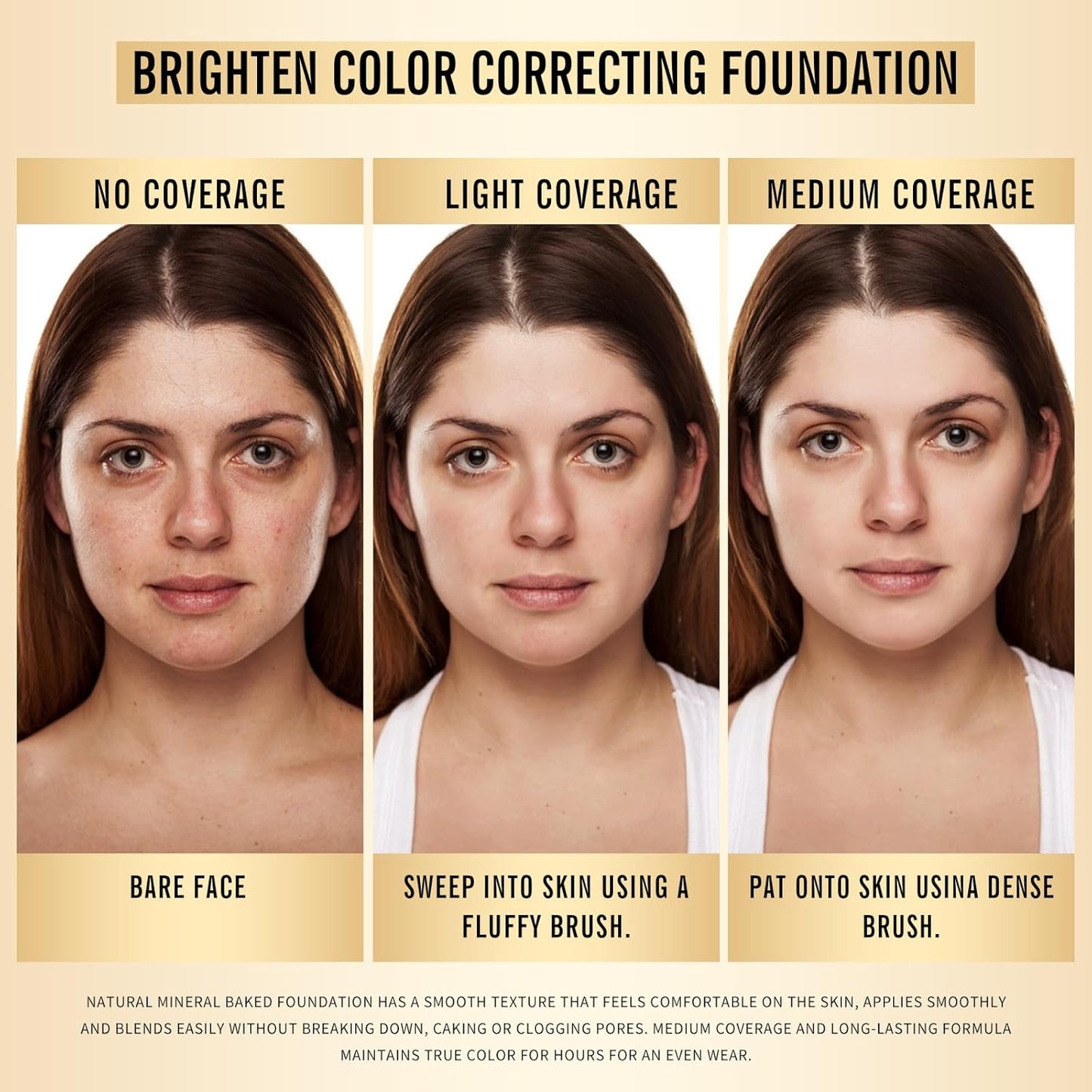 KIMUSE Baked Foundation - Brighten Color Correcting Powder Foundation for Mature Skin, Buildable Coverage, Radiant Natural Finish