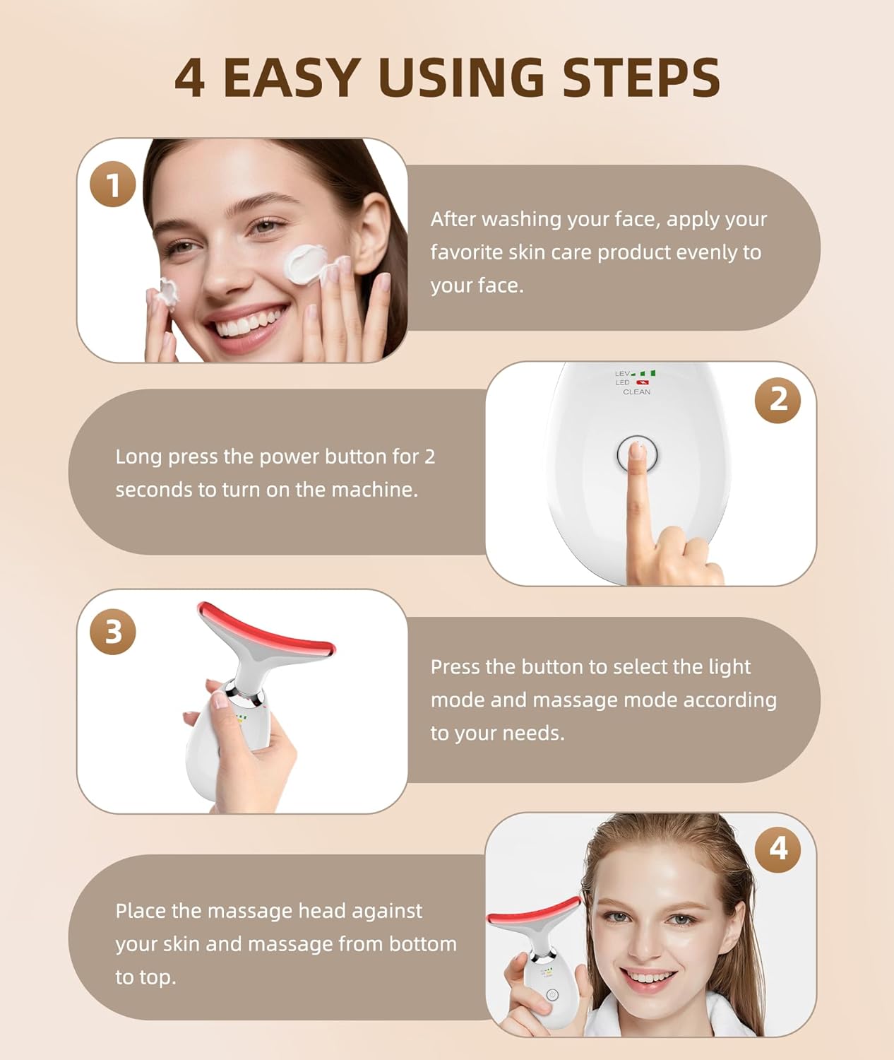 7 Color Face and Neck Massager Light Therapy, Red Light Based Facial Massager for Skin Care, Firming, Smoothing (White)