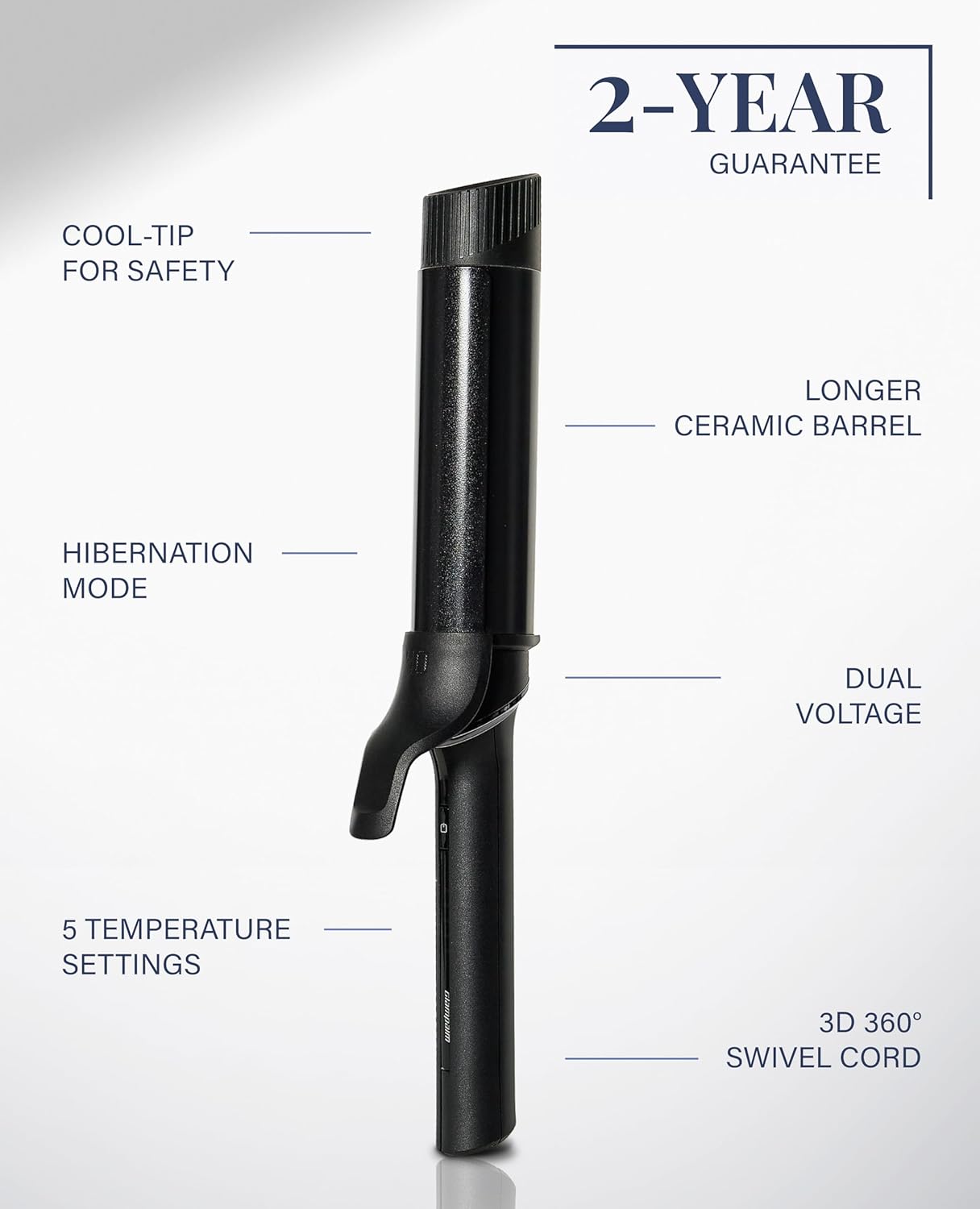 GLAMPALM Professional Curling Iron 1.4" - Long Barrel Ceramic Hair Curler for Women, Korea's No.1 Salon Hot Tool, 5 Temps & 30s Heat-up, 3D Swivel Cord & Dual Voltage, Black (GP628) (1.4")