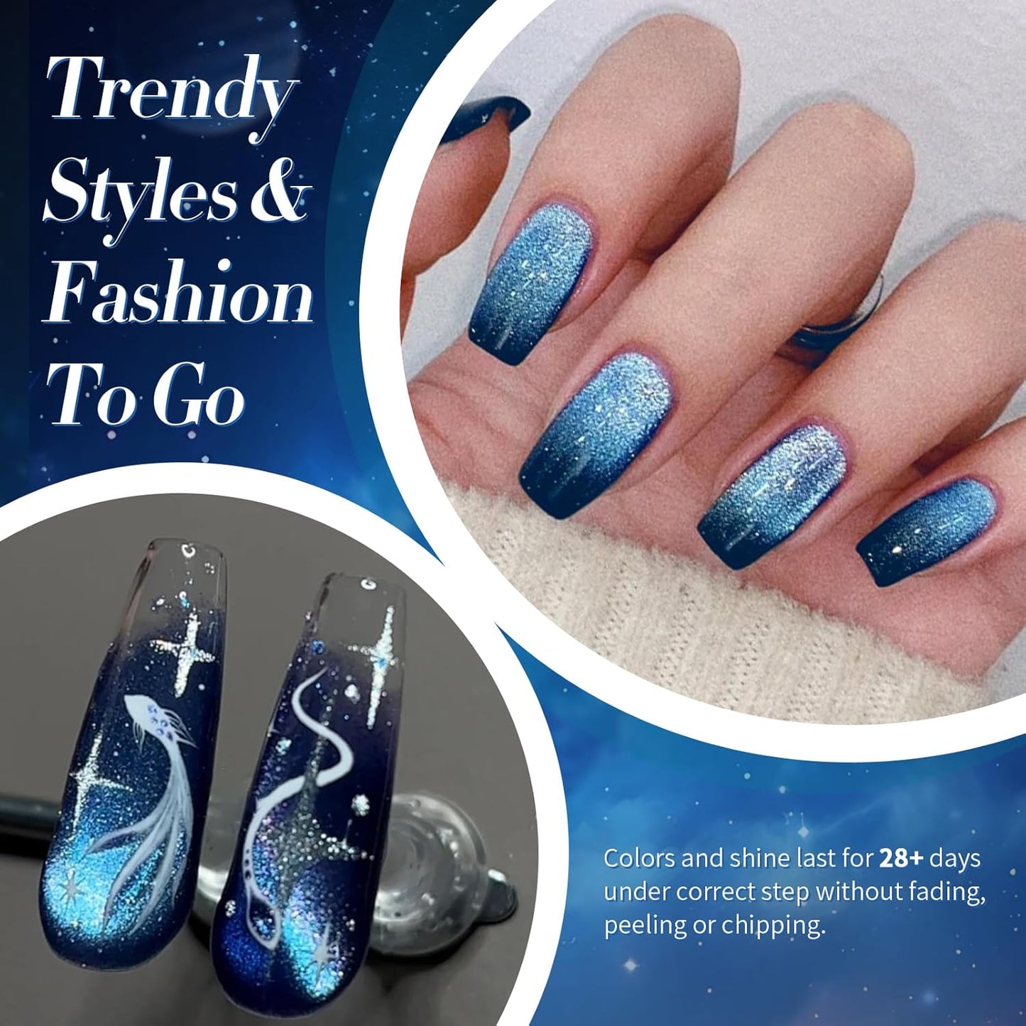 Born Pretty Cat Magnetic Eye Gel Nail Polish, Royal Blue Glitter Cat Magnetic Gel Nail Polish, Holographic Magnetic Nail Polish for Nail Art Manicure Salon DIY at Home 15ML