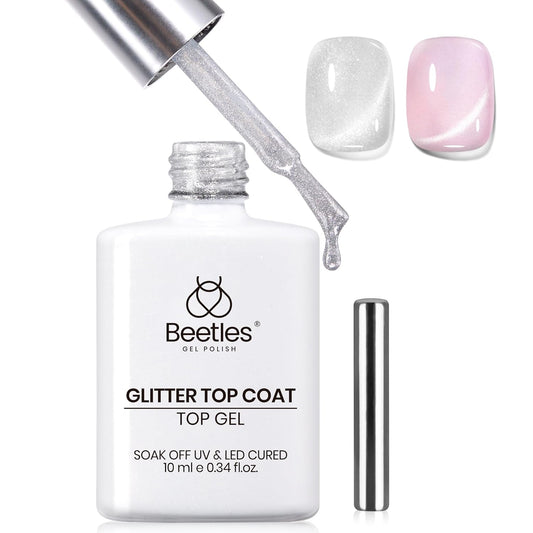 Beetles Cat Eye Gel Top Coat，2 in 1 Top Coat Gel Nail Polish & Cat Eye Magnetic Effect No Wipe - Shine Finish and Long Lasting, Soak Off LED Nail Lamp Nail Art Design Manicure Diy at Home