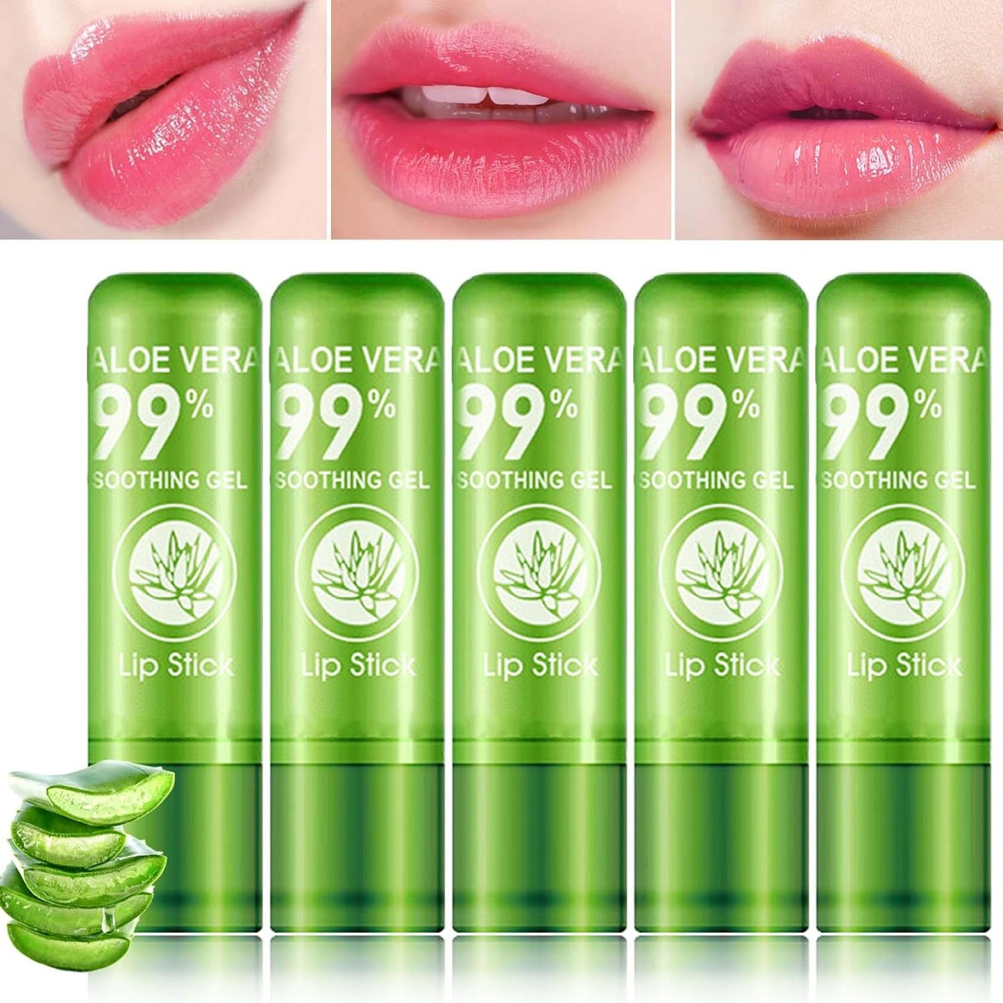 5 Pcs Aloe Vera Color Changing Lipstick for Women - Long Lasting Moisturizing Lip Gloss, Tinted Balm, Magic Temperature PH Changing Lip Stick