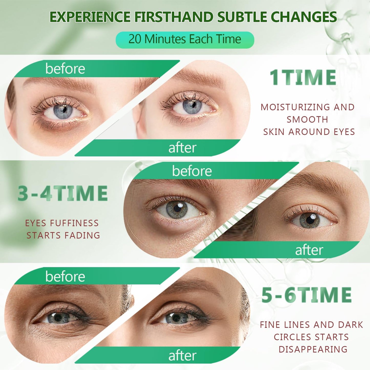 Green Eye Mask 60Pcs, 5 Portable 24K Gold Hydrating Under Eye Patches, 30 Pairs Women Men Collagen Undereye Gel Pads for Dark Circles Puffy Eyes Puffiness Wrinkle Eye Bag Treatment