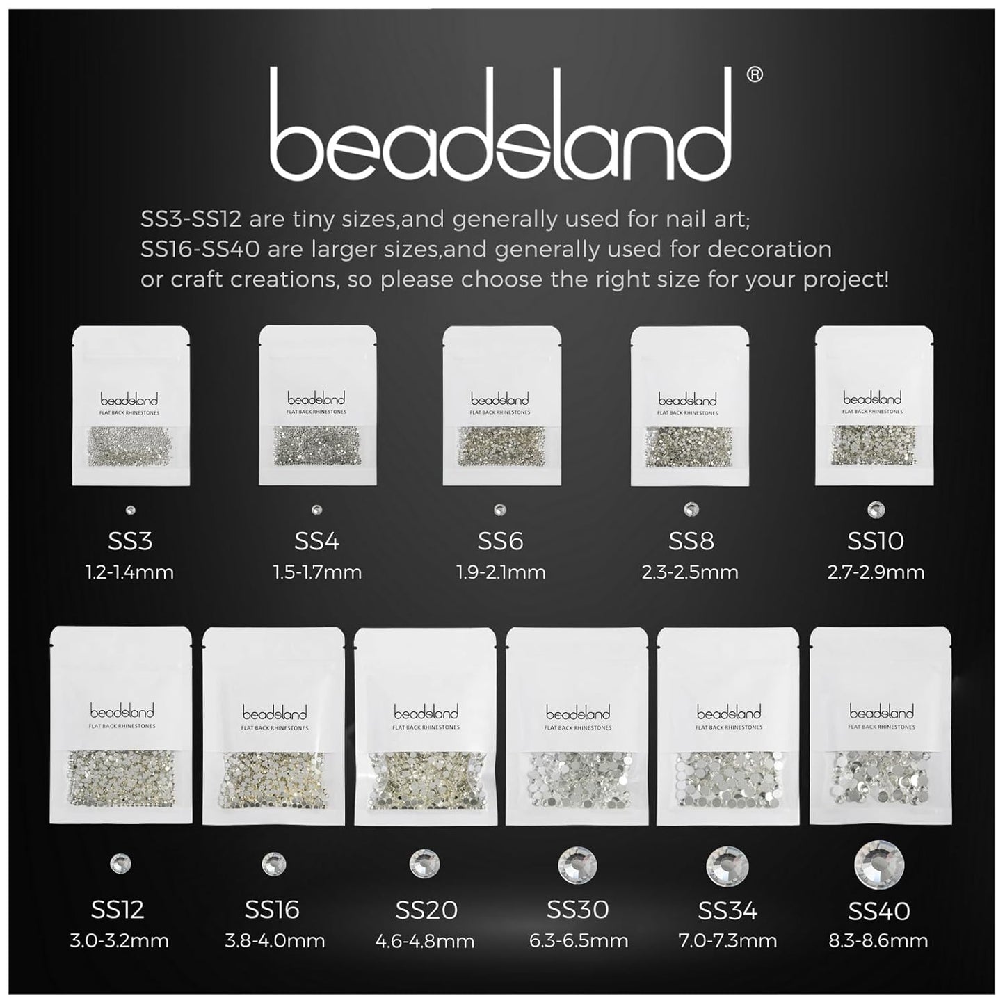 beadsland Flat Back Crystal Rhinestones Round Gems for Nail Art and Craft Glue Fix,Montana (6.4-6.6mm) SS30/288pcs