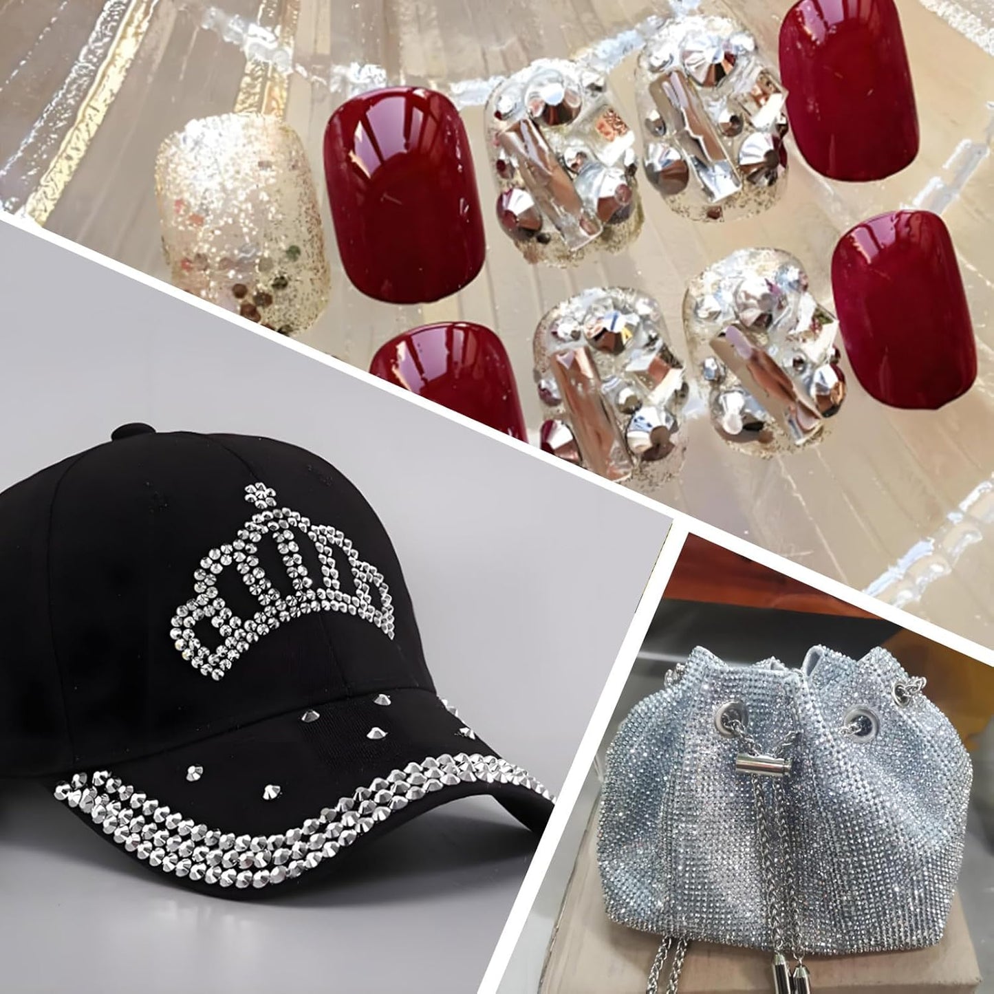 2000 PCS SS12 Flatback Rhinestones,12-Facet Diamond-Cut Glass Gems for Nail Art,Clothing,DIY Crafts,Glue-On Decoration Stones with Silver Backing,Silver Hematite