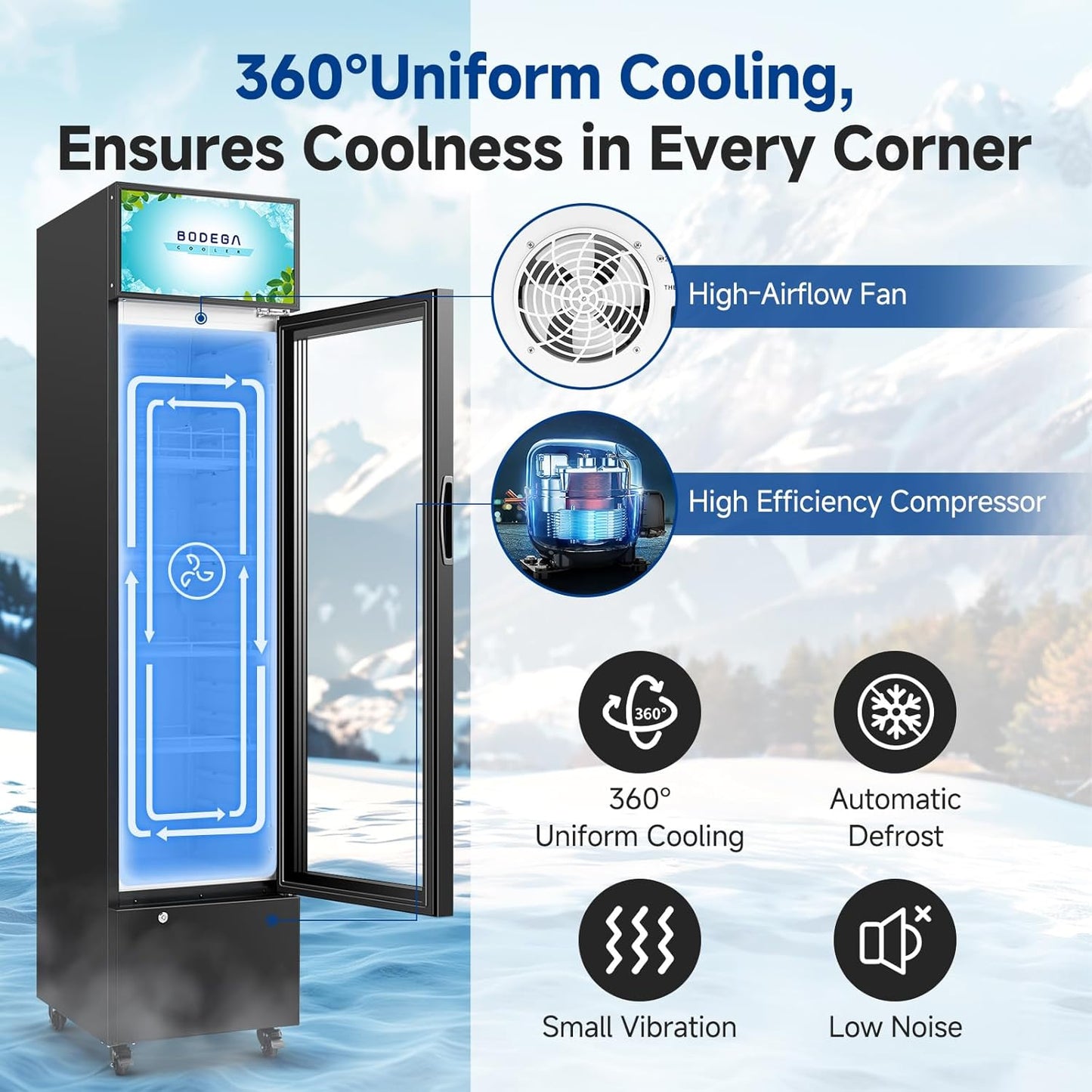 BODEGACOOLER Beverage Refrigerator and Cooler, 7.71 Cu. Ft Commercial Refrigerators for Drink, Beer, Tall Commercial Cooler for Beer, Soda, Single Door Display fridge